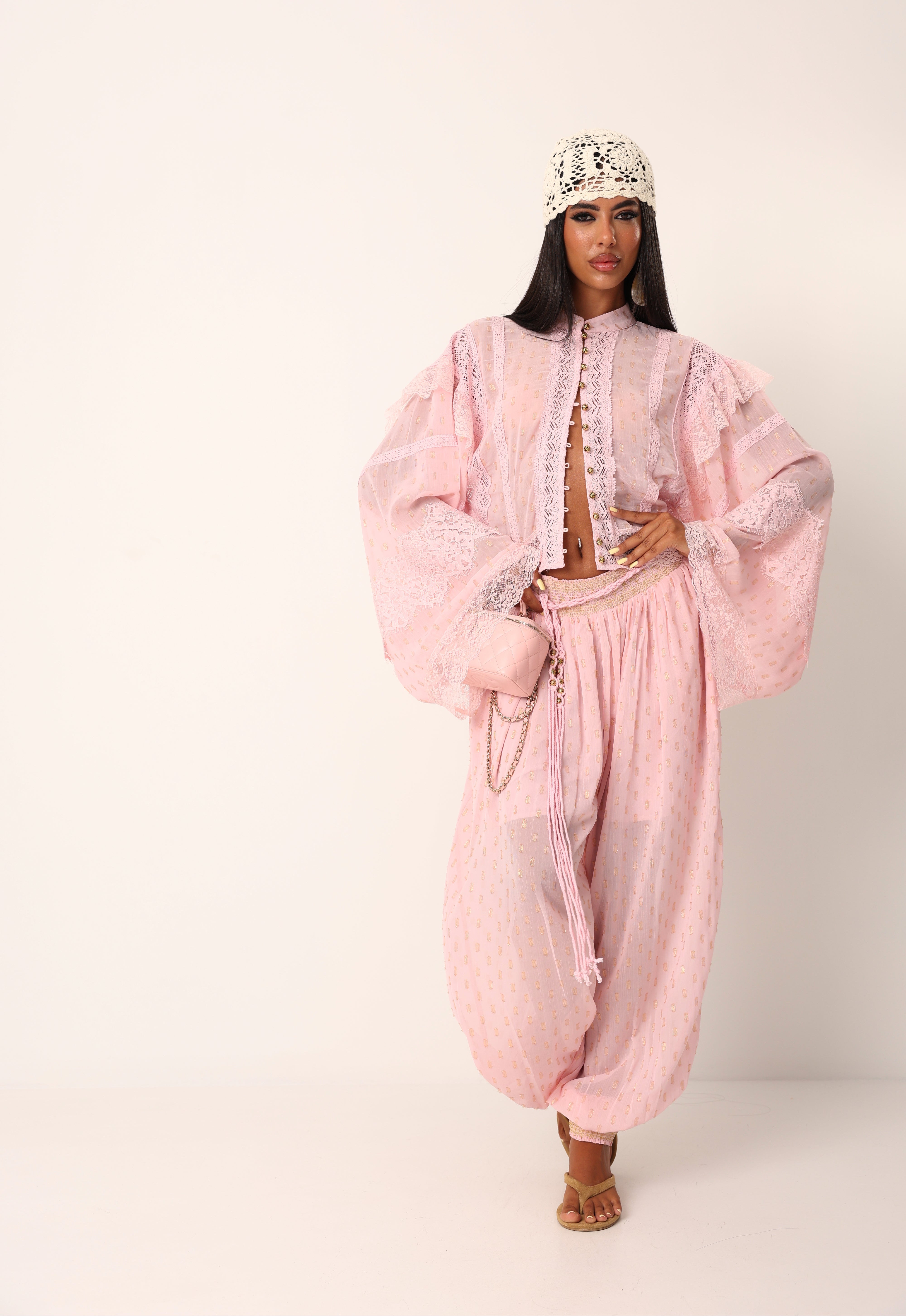 COORDINATO VELATO NADIA ROSA INSERTI ORO
