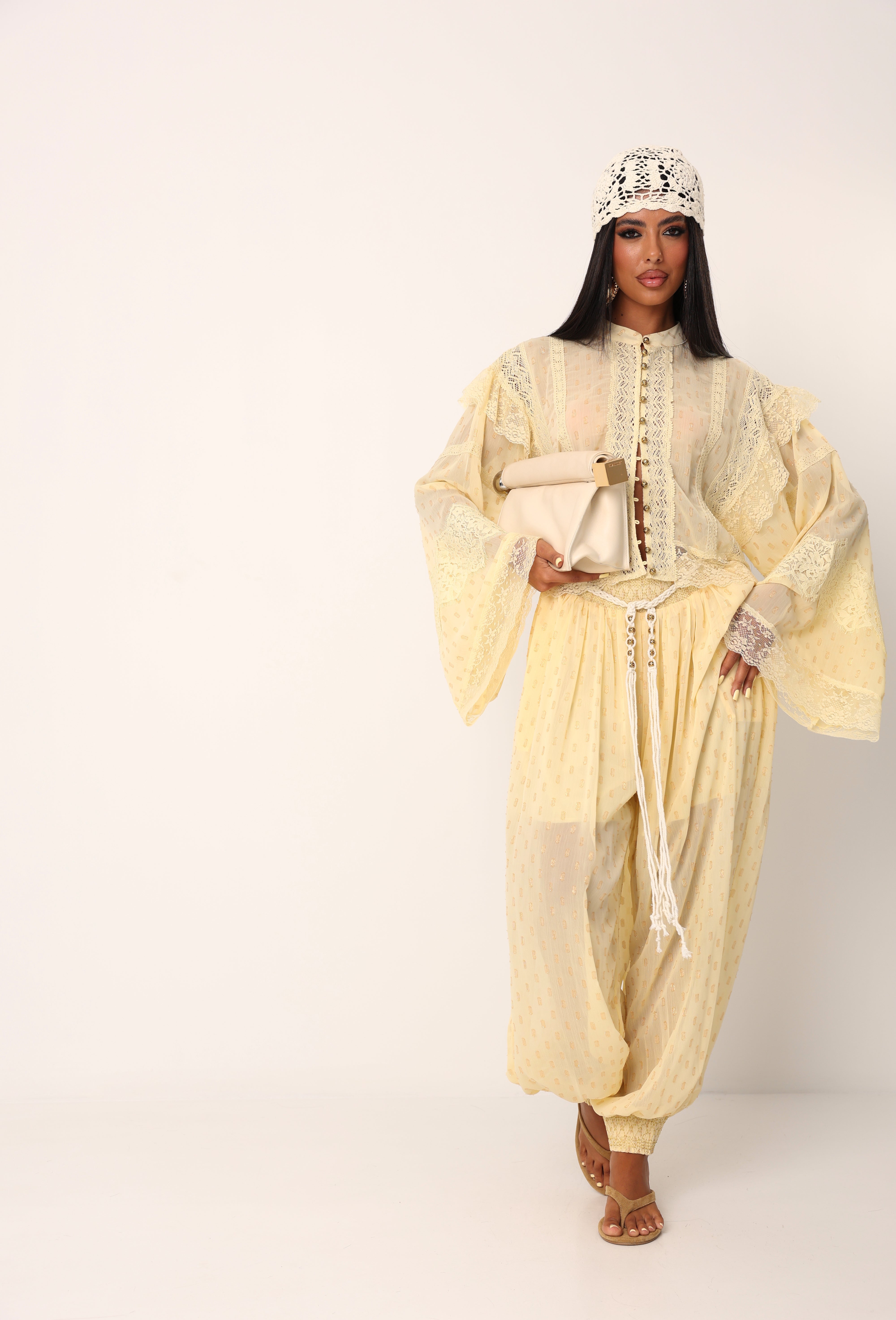 COORDINATO VELATO NADIA GIALLO INSERTI ORO