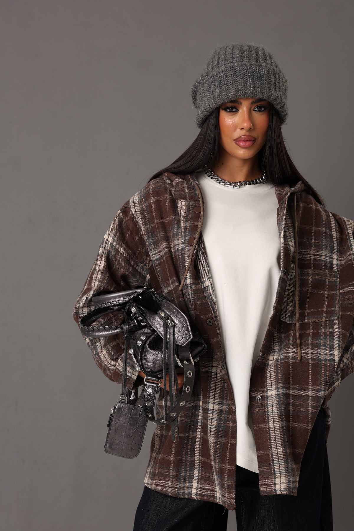 CAMICIA CAPPUCCIO TARTAN CHRISTY MARRONE