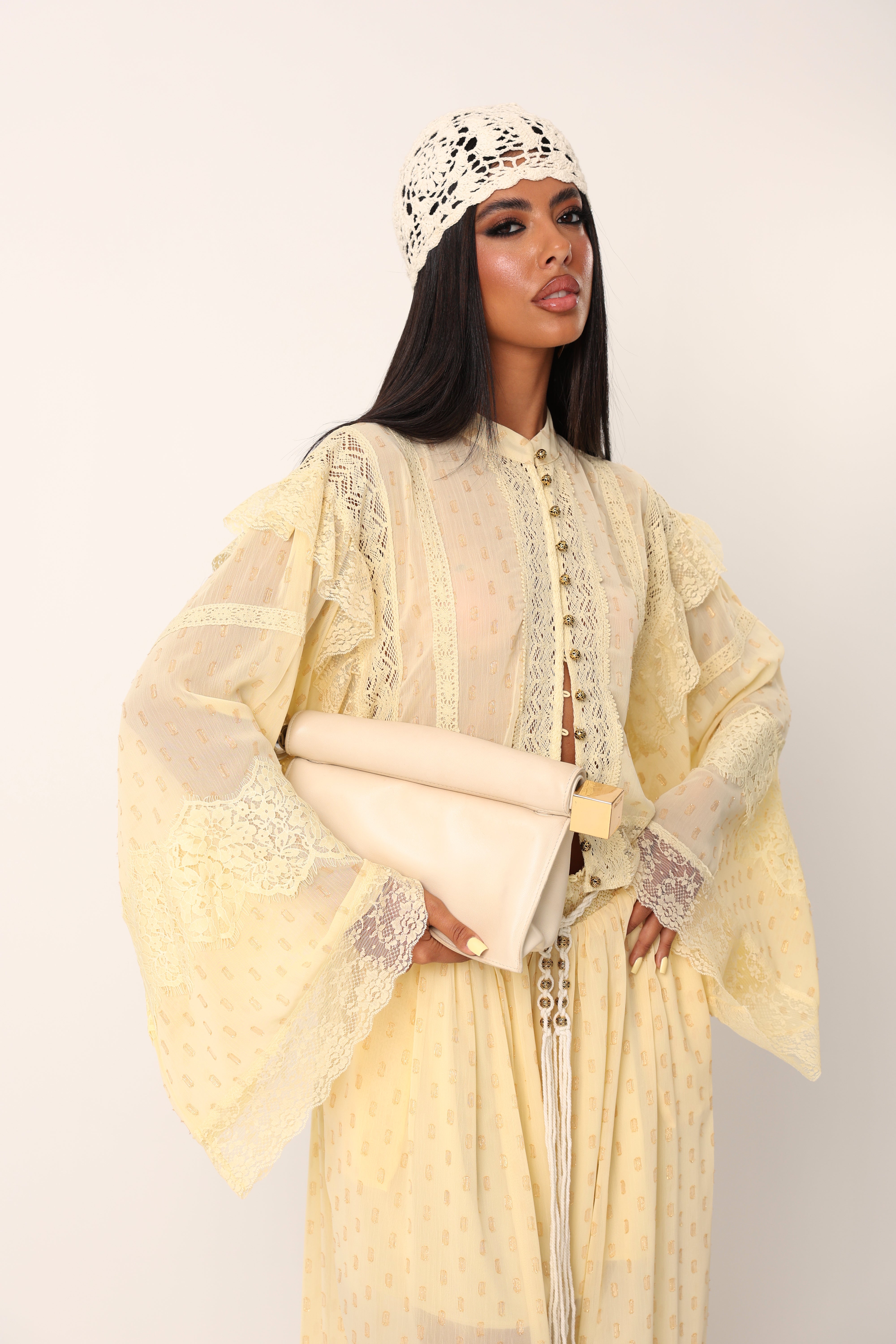 COORDINATO VELATO NADIA GIALLO INSERTI ORO