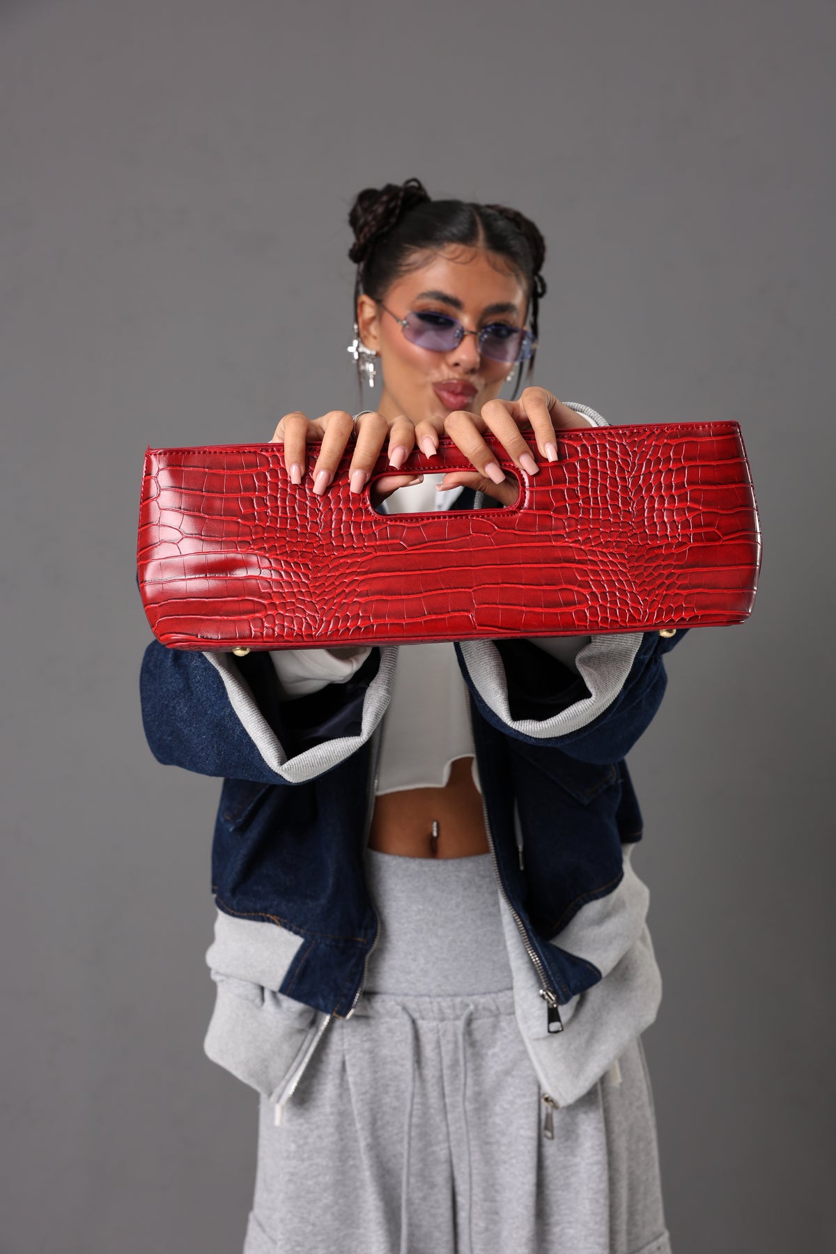 CLUTCH COCCODRILLO RHONDA ROSSA