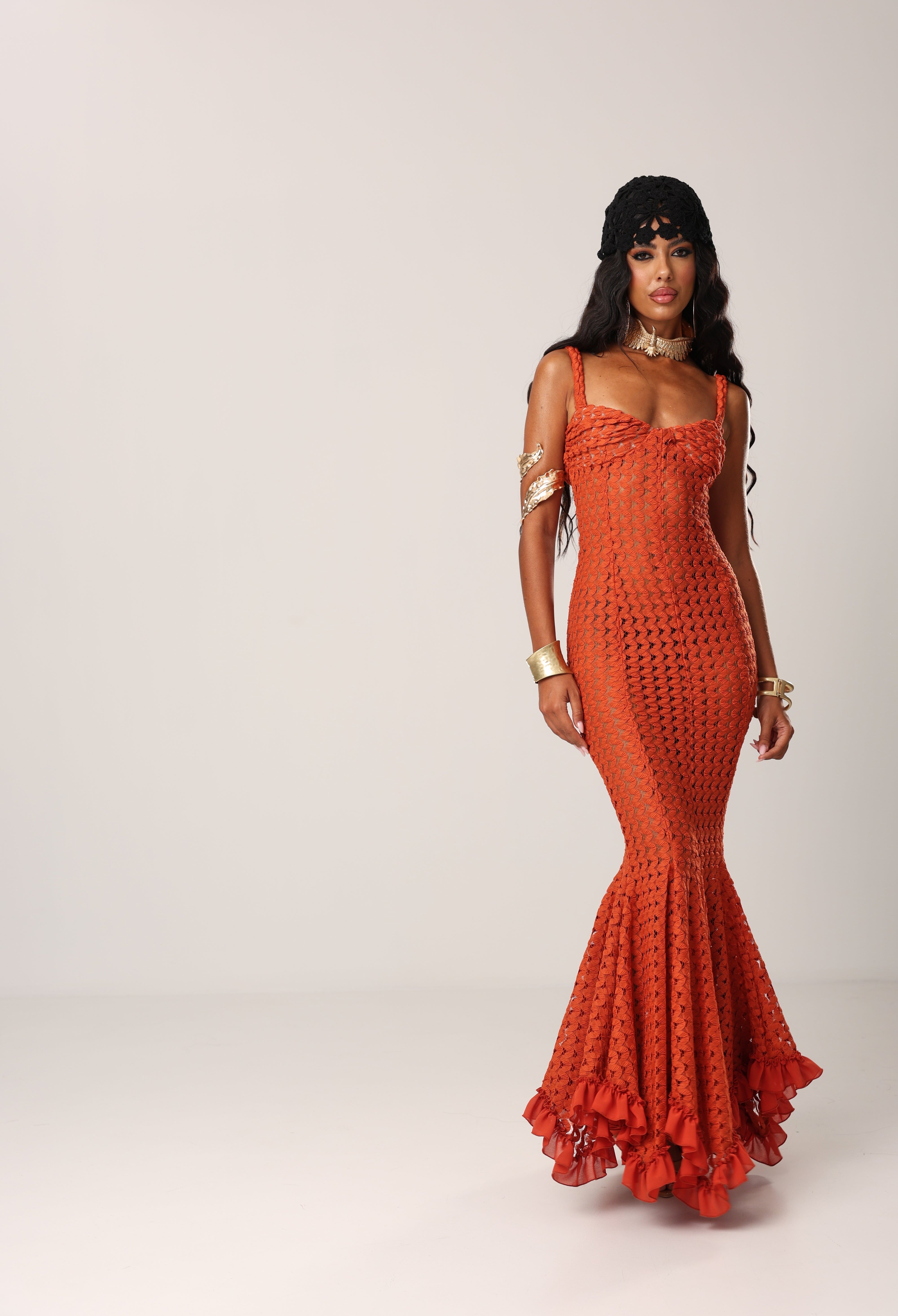 VESTITO PIZZO THE ELITE RUGGINE BY MARZIA MANGO