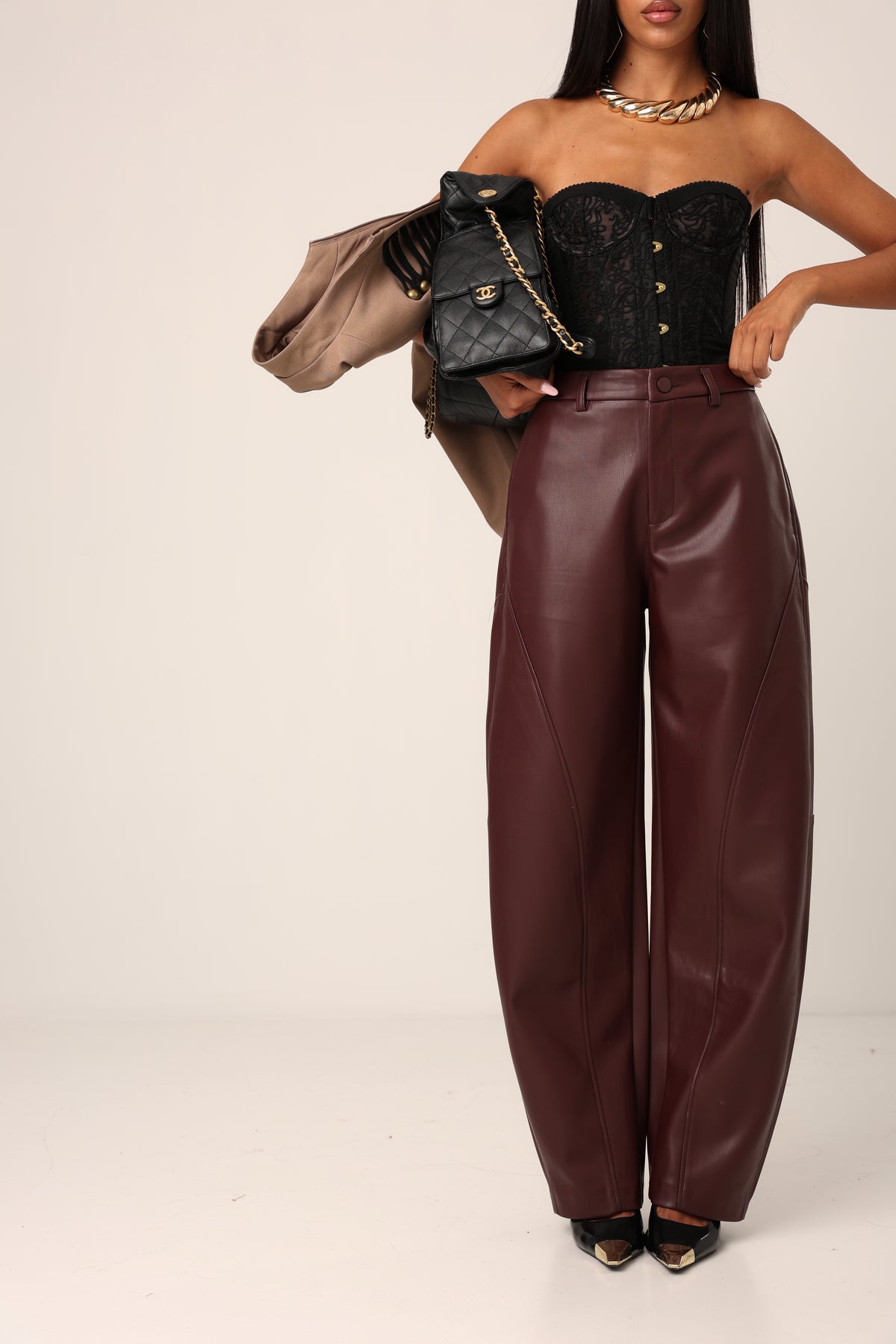 PANTALONI ECOPELLE DAKOTA BORDEAUX