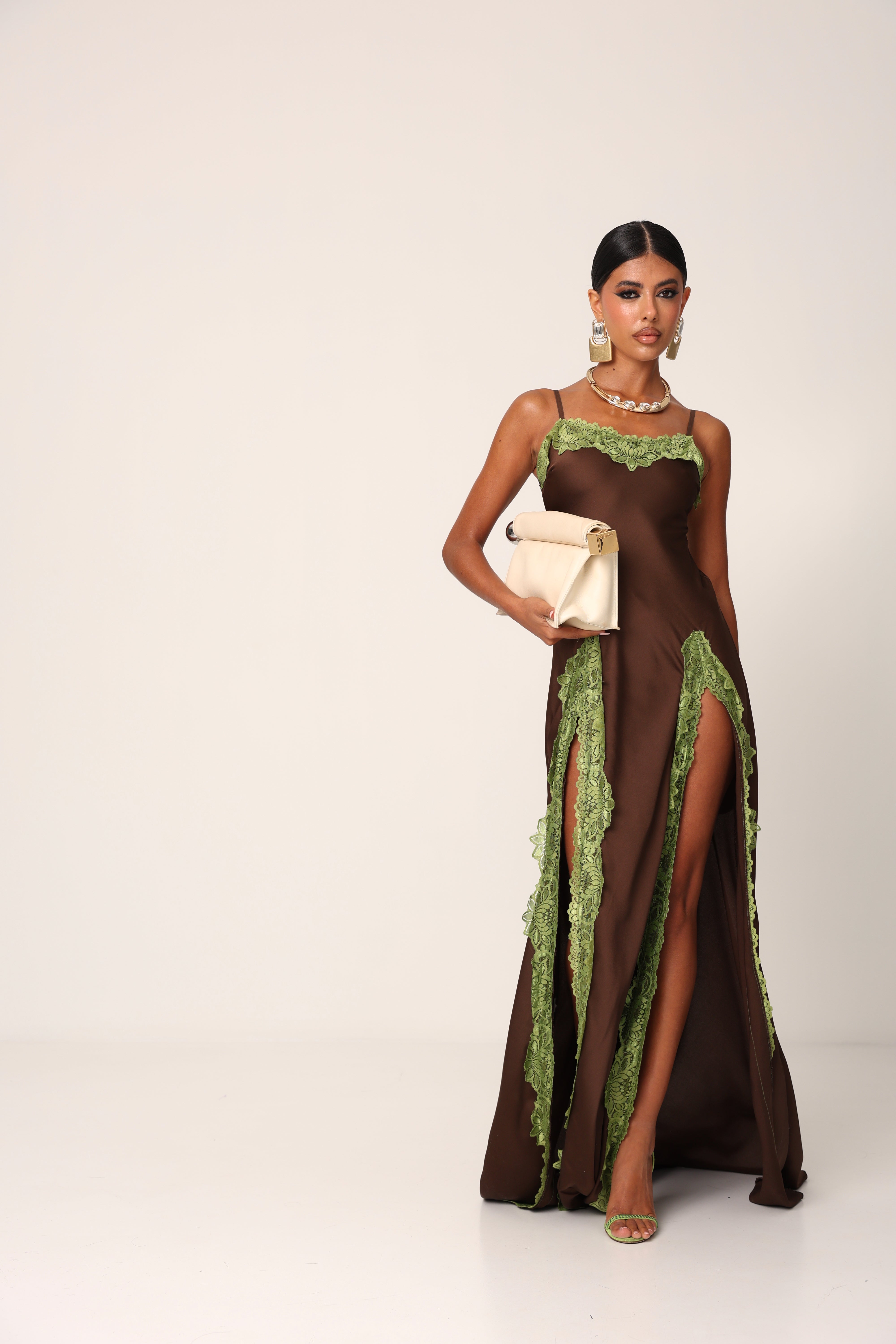 VESTITO PIZZO GILLIE MARRONE/VERDE