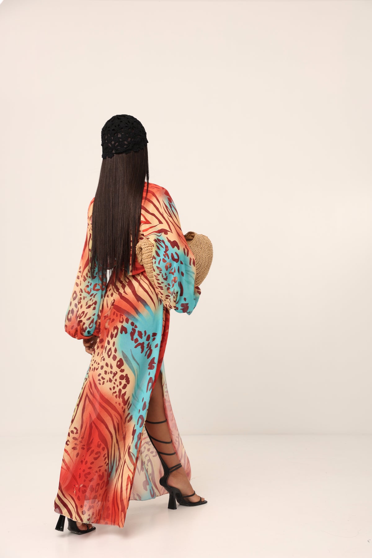VESTITO ANIMALIER AMIRAH ROSSO/ACQUA