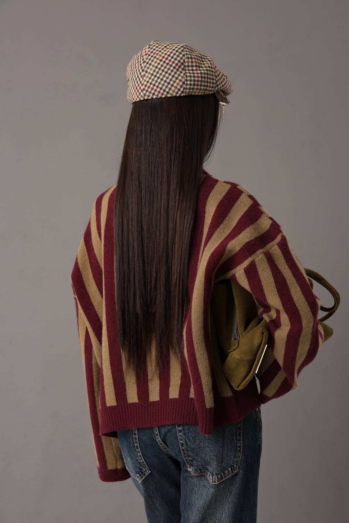 PULL RIGHE KELINDA KHAKI/BORDEAUX
