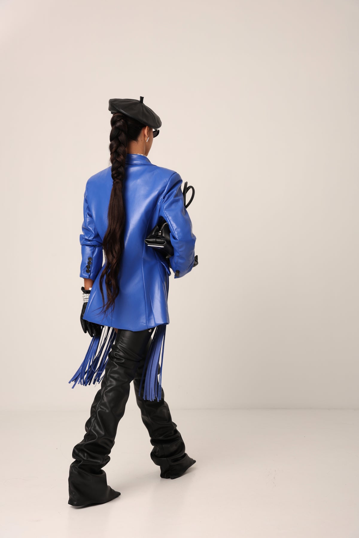 BLAZER ECOPELLE FRANGE HANNIE BLU ROYAL BY LUMINA