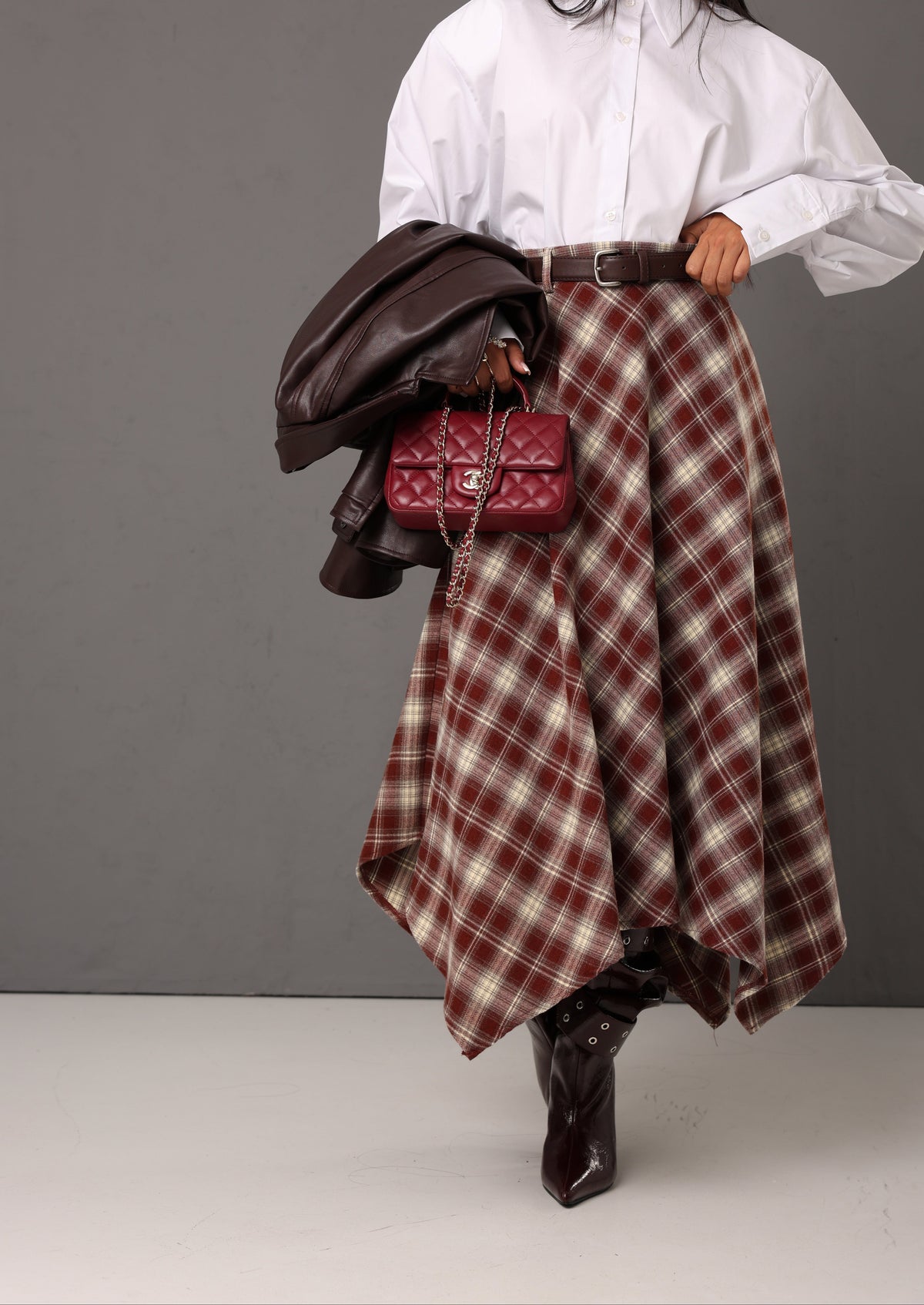 GONNA TARTAN DEBORA GRIGIO/BORDEAUX + CINTURA