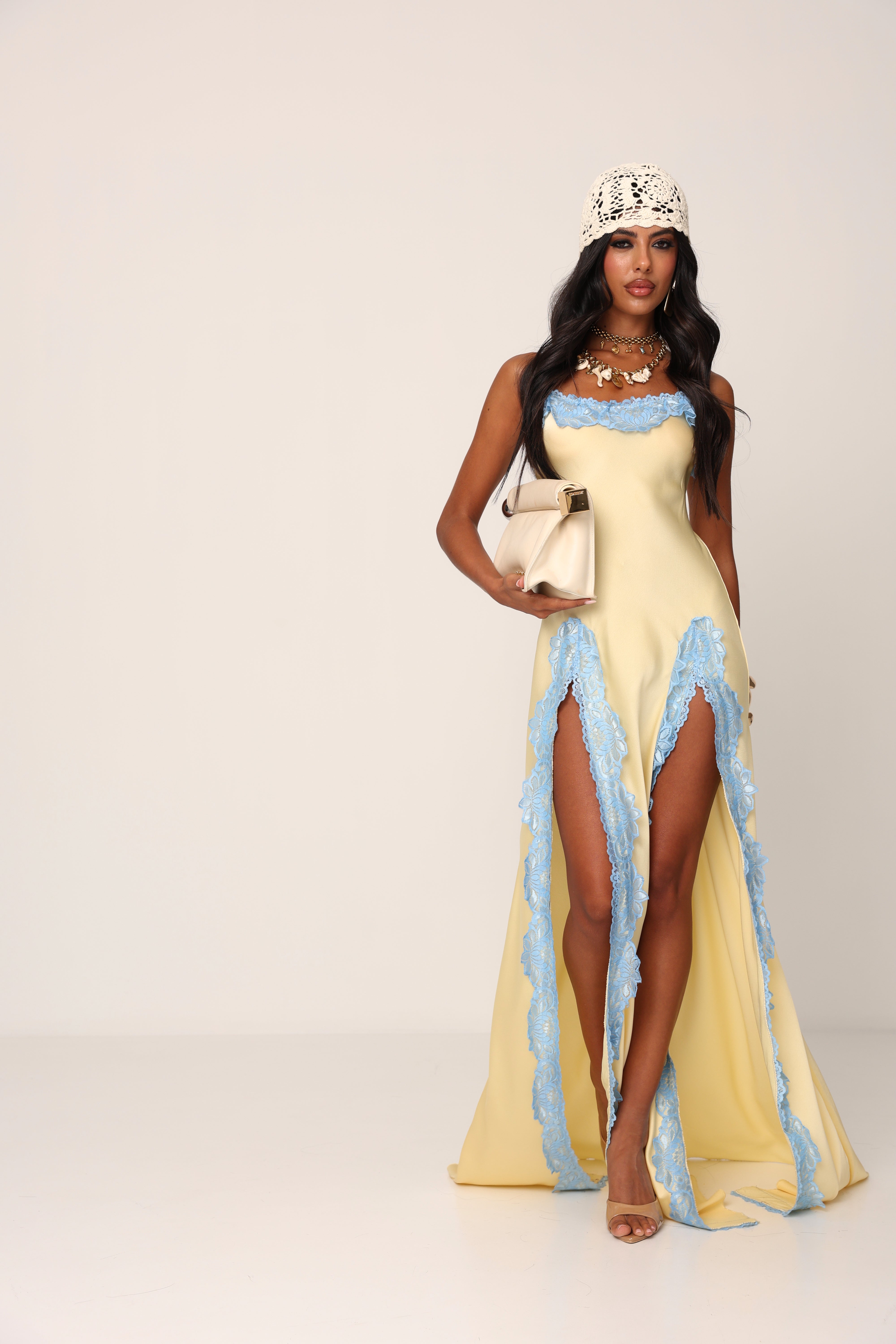 VESTITO PIZZO GILLIE GIALLO/AZZURRO