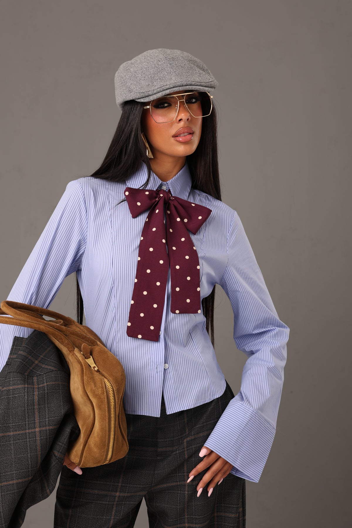 CAMICIA RIGHE AZZURRA ANYA + FOULARD BORDEAUX
