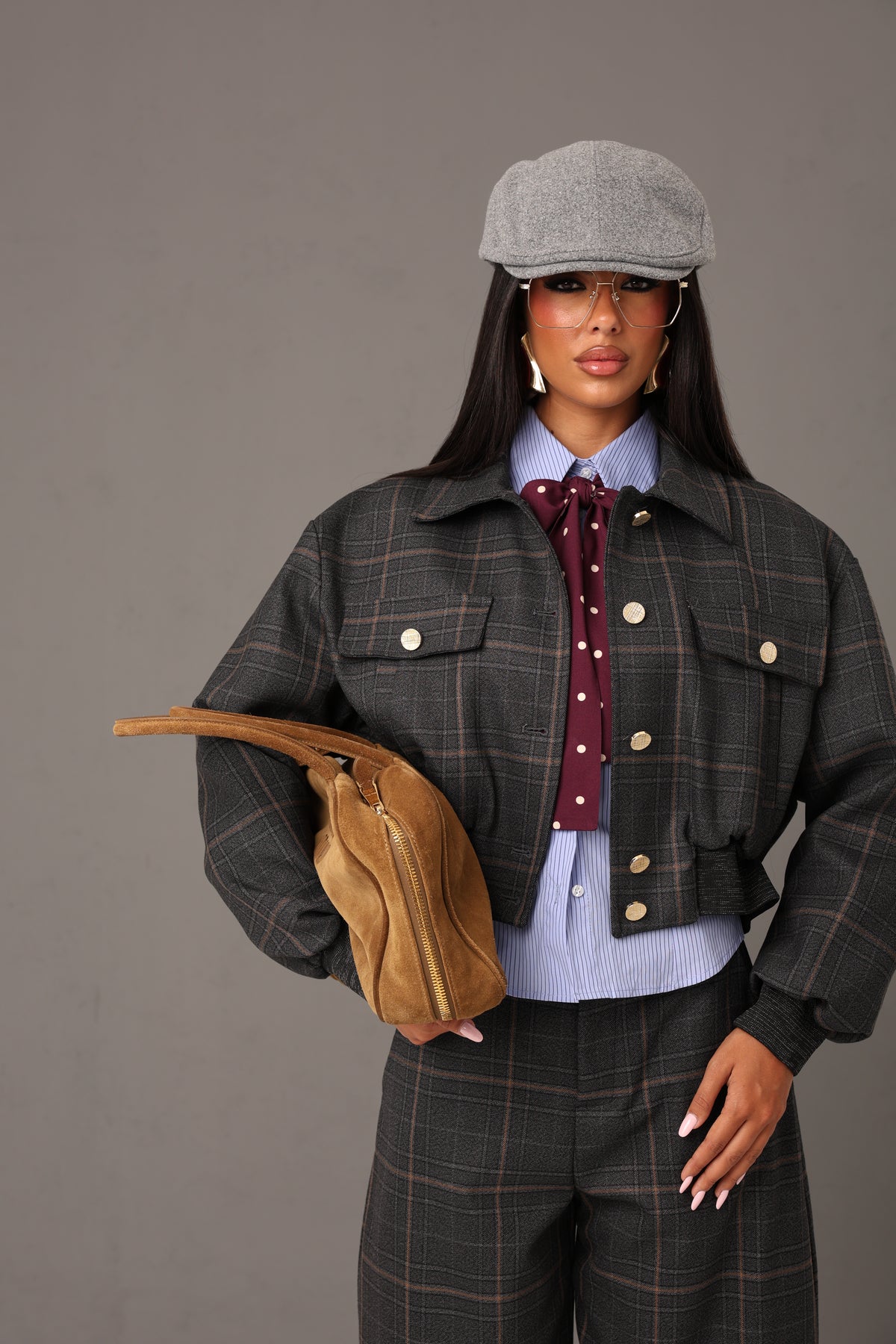 BOMBER QUADRI LILA GRIGIO BY LUMINA