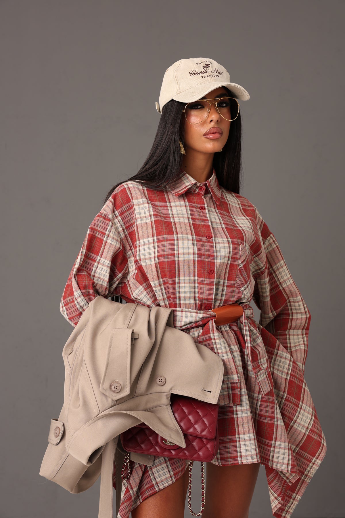 COORDINATO QUADRI USUALLY BEIGE/ROSSO