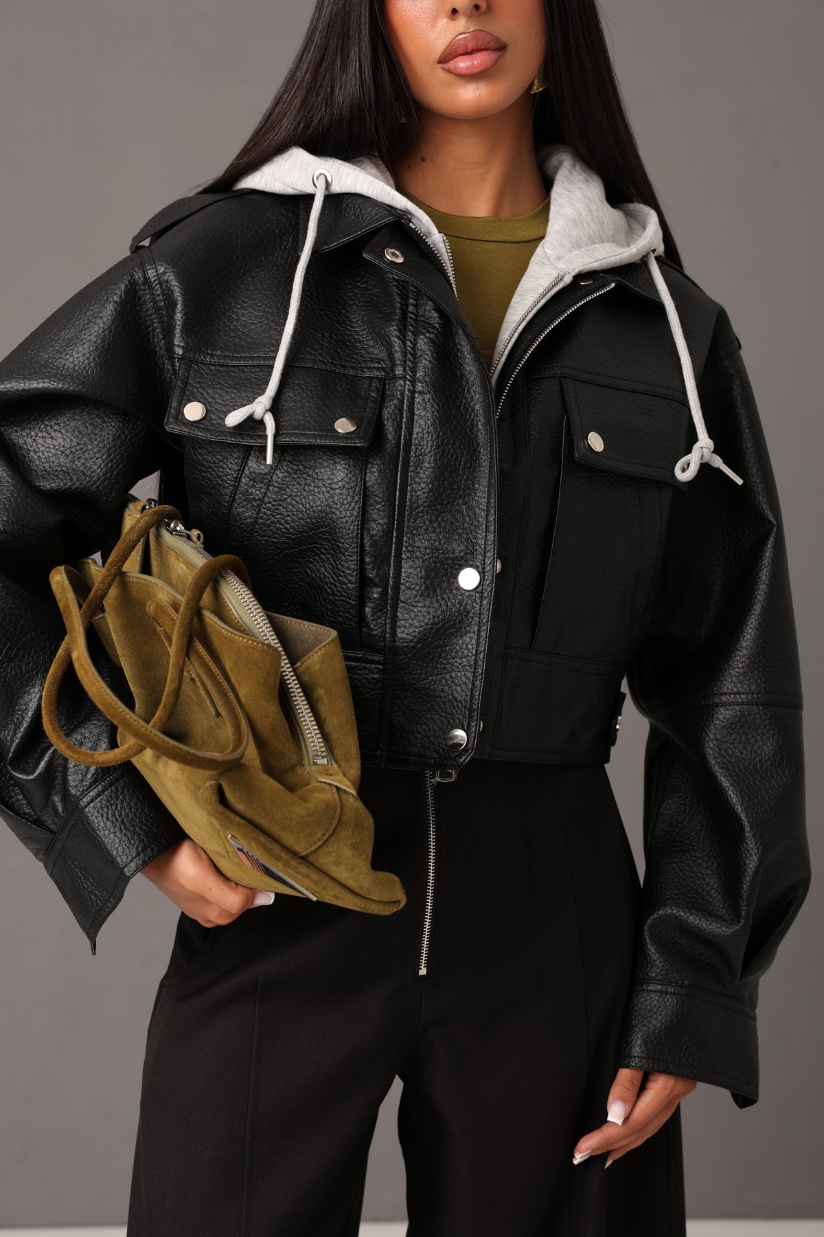 BOMBER ECOPELLE CAPPUCCIO PEAF GRIGIO