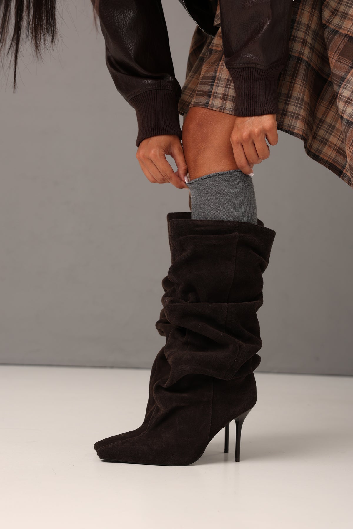 STIVALI CAMOSCIO SUEDE TESTA DI MORO VERA PELLE