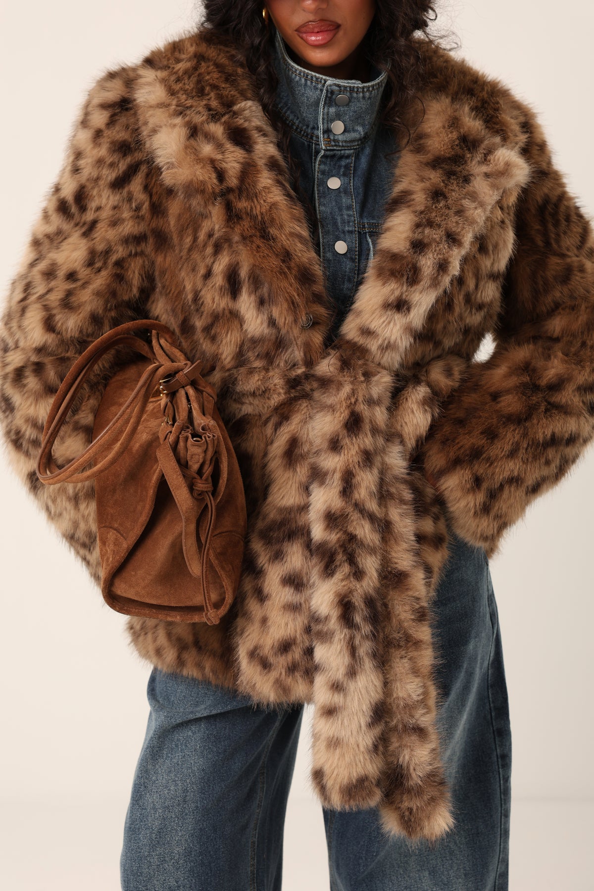 ECOPELLICCIA ANIMALIER COURMAYEUR BEIGE + CINTURA BY LUMINA