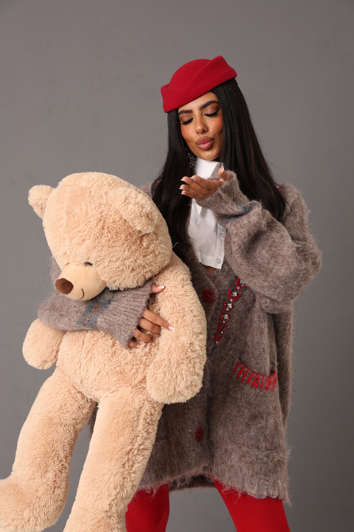CARDIGAN STRASS ARIELLE BEIGE MELANGE/ROSSO