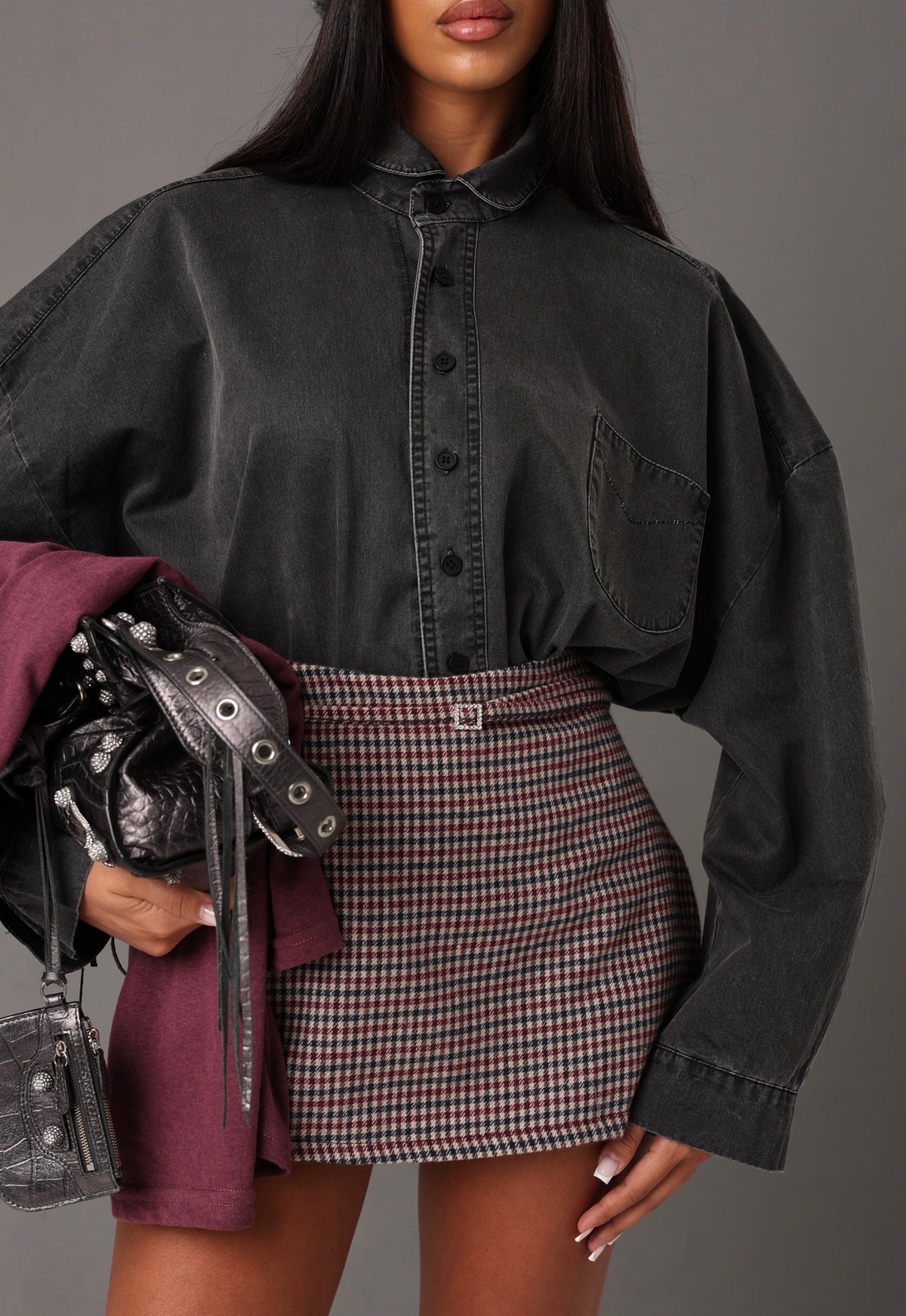CAMICIA NICOLETTA EFFETTO DENIM NERA 100% COTONE