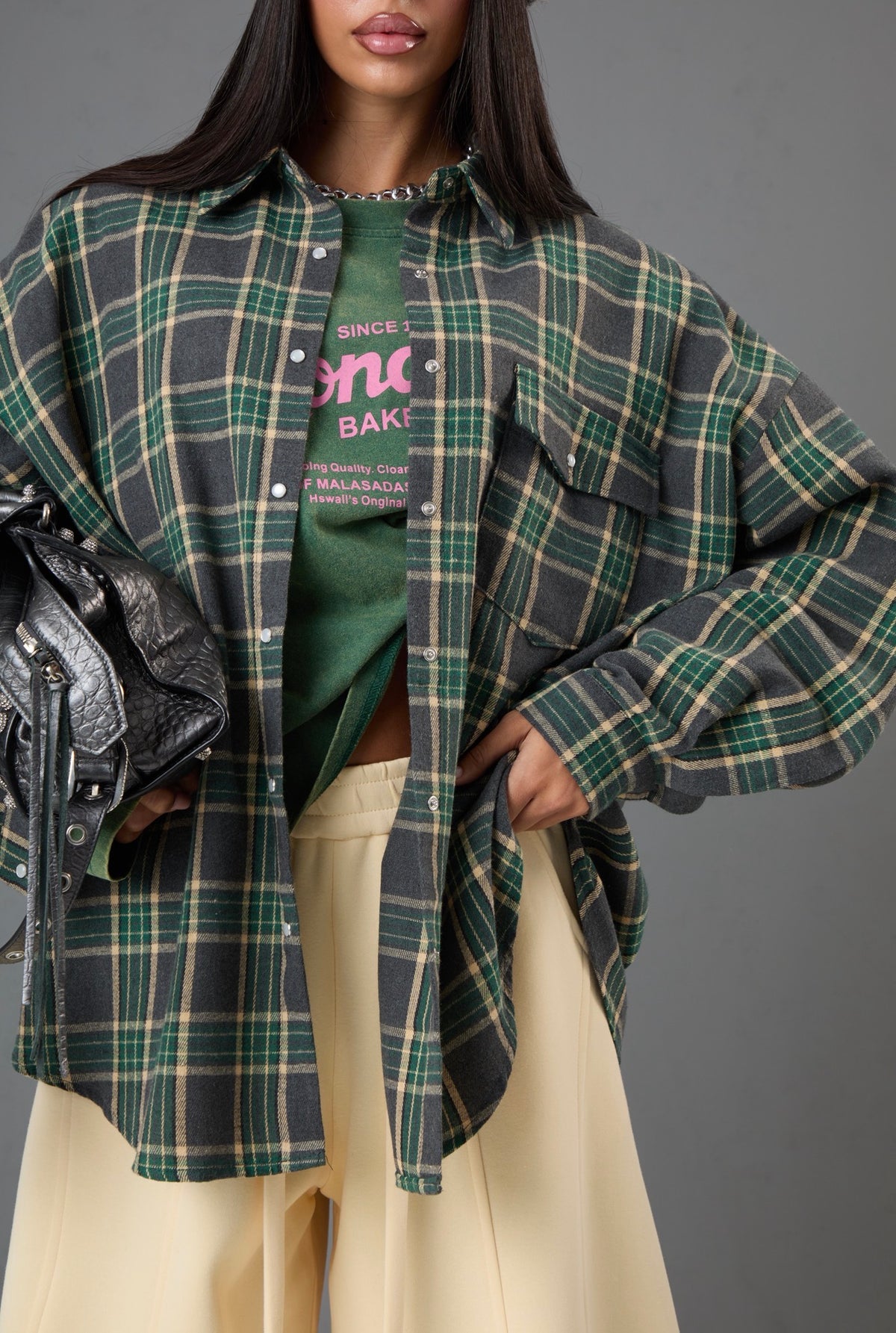 GREY/GREEN BUCHAREST TARTAN SHIRT