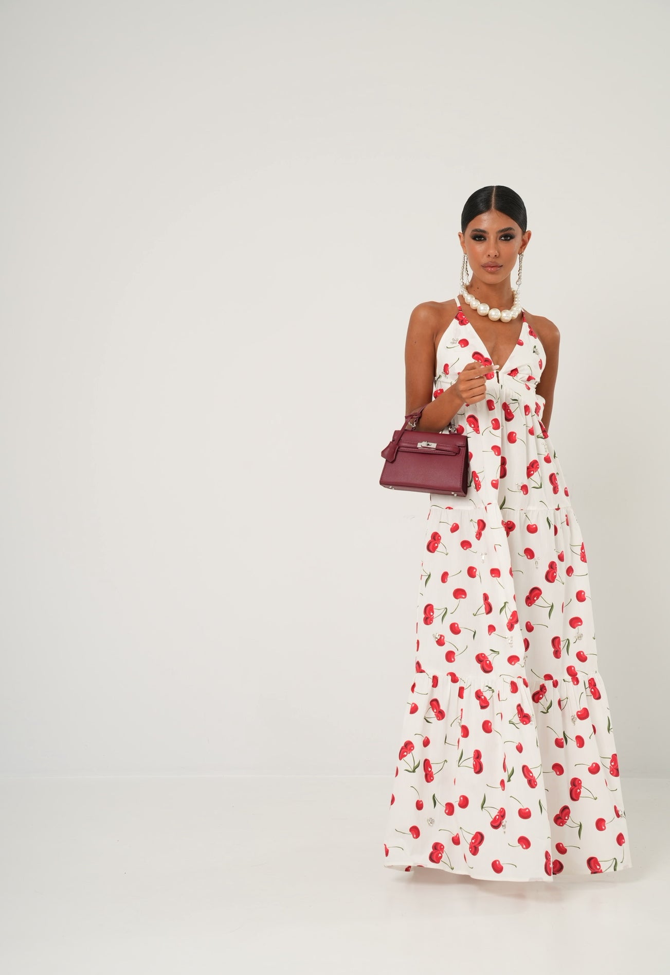Vestito strass Summer Cherries bianco