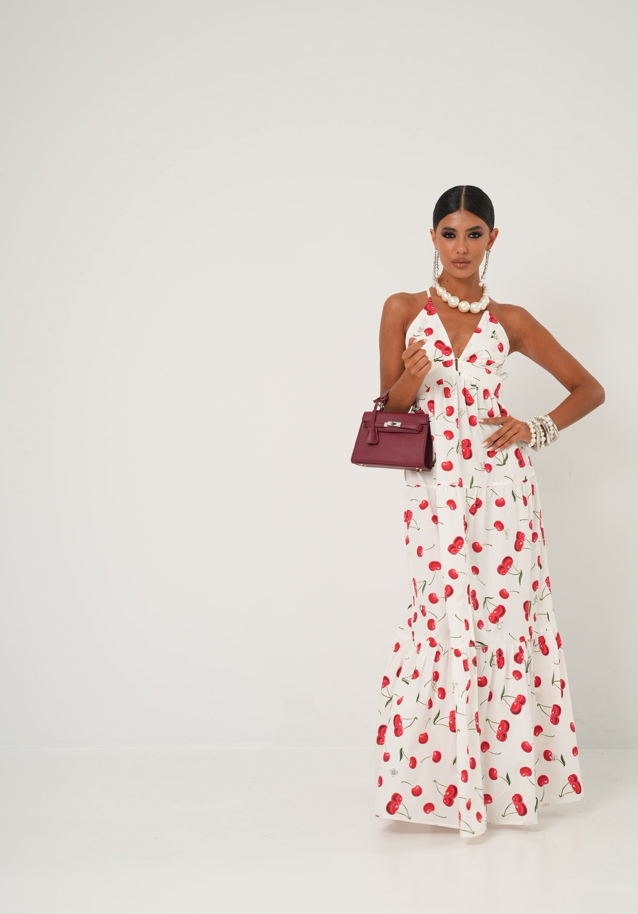 Vestito strass Summer Cherries bianco
