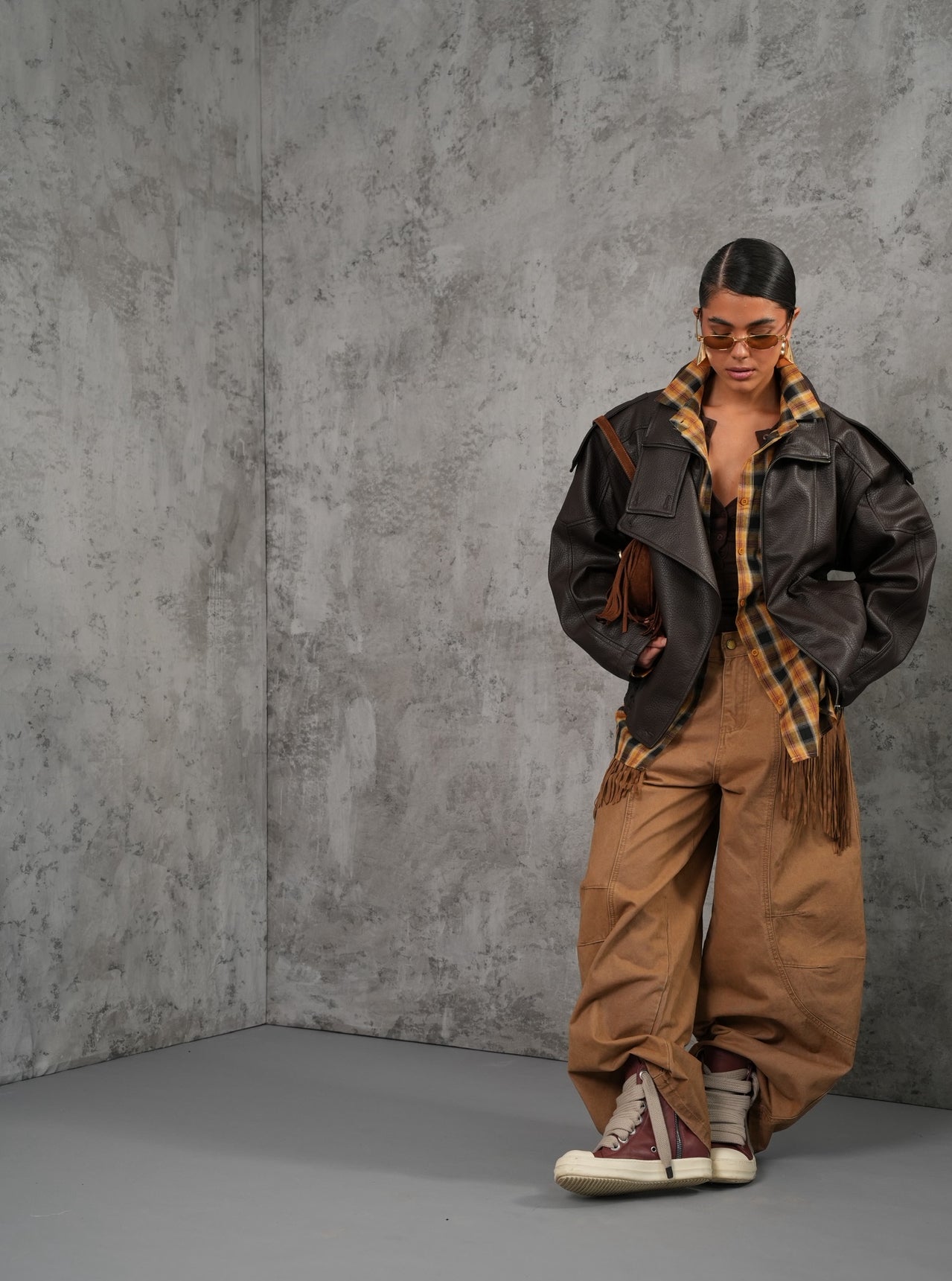 Jeans balloon Denver + frange camel