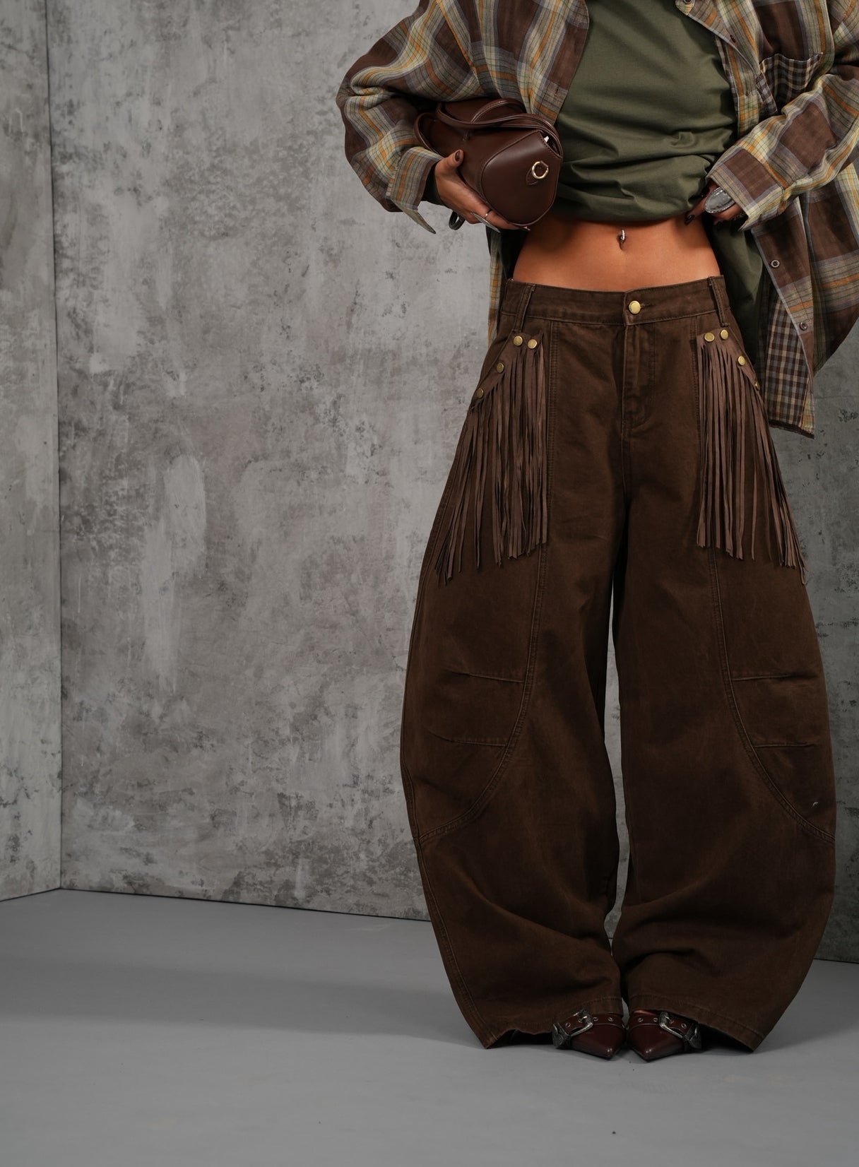 Jeans balloon Denver + frange marrone