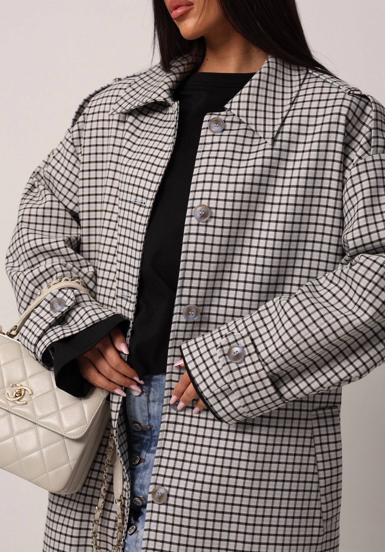 TRENCH QUADRETTI CYNTHIA CELESTE + CINTURA BY LUMINA