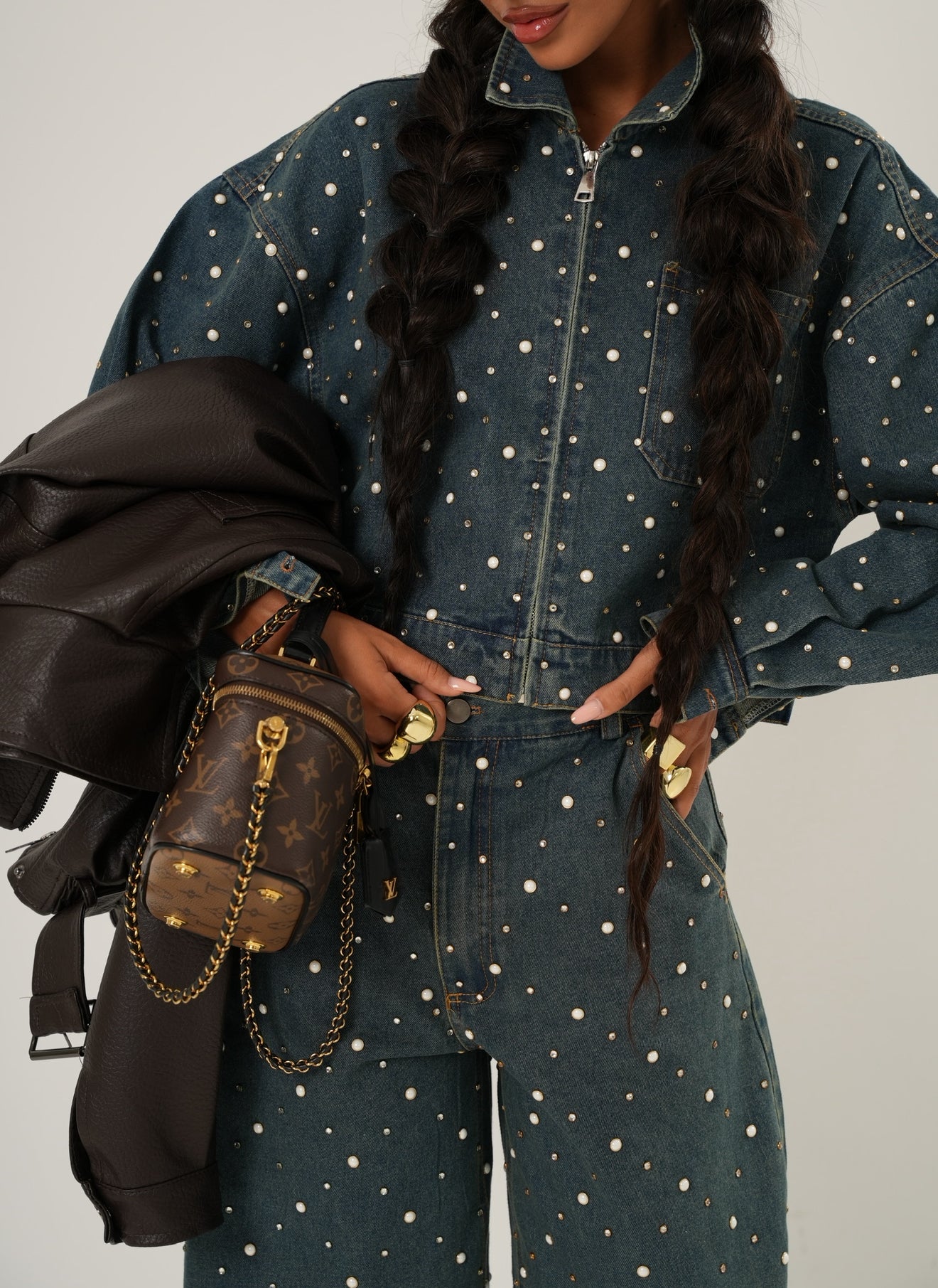 Giubbotto crop Rania denim sabbiato