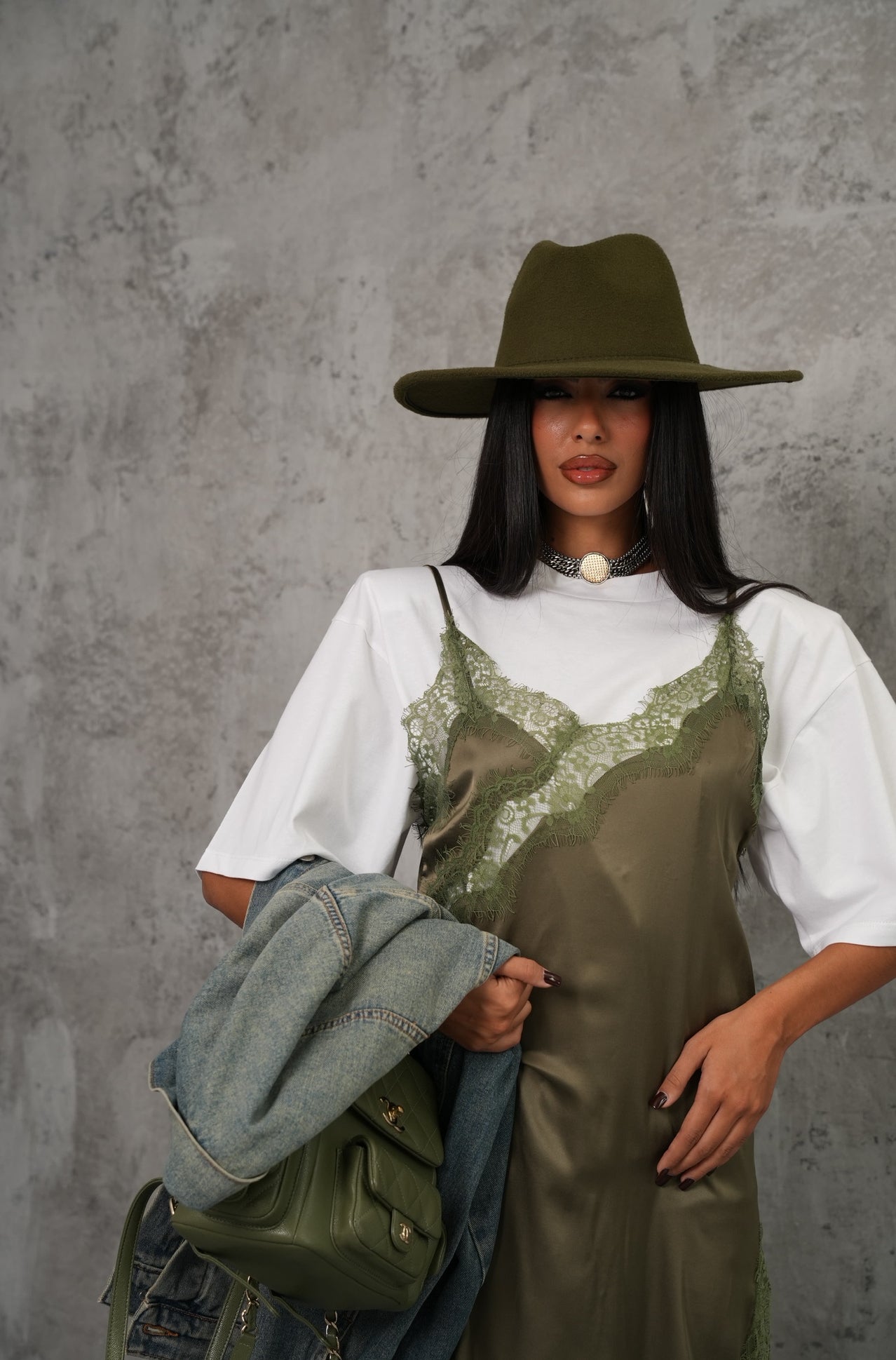 Vestito satin Tezzy verde by Lumina