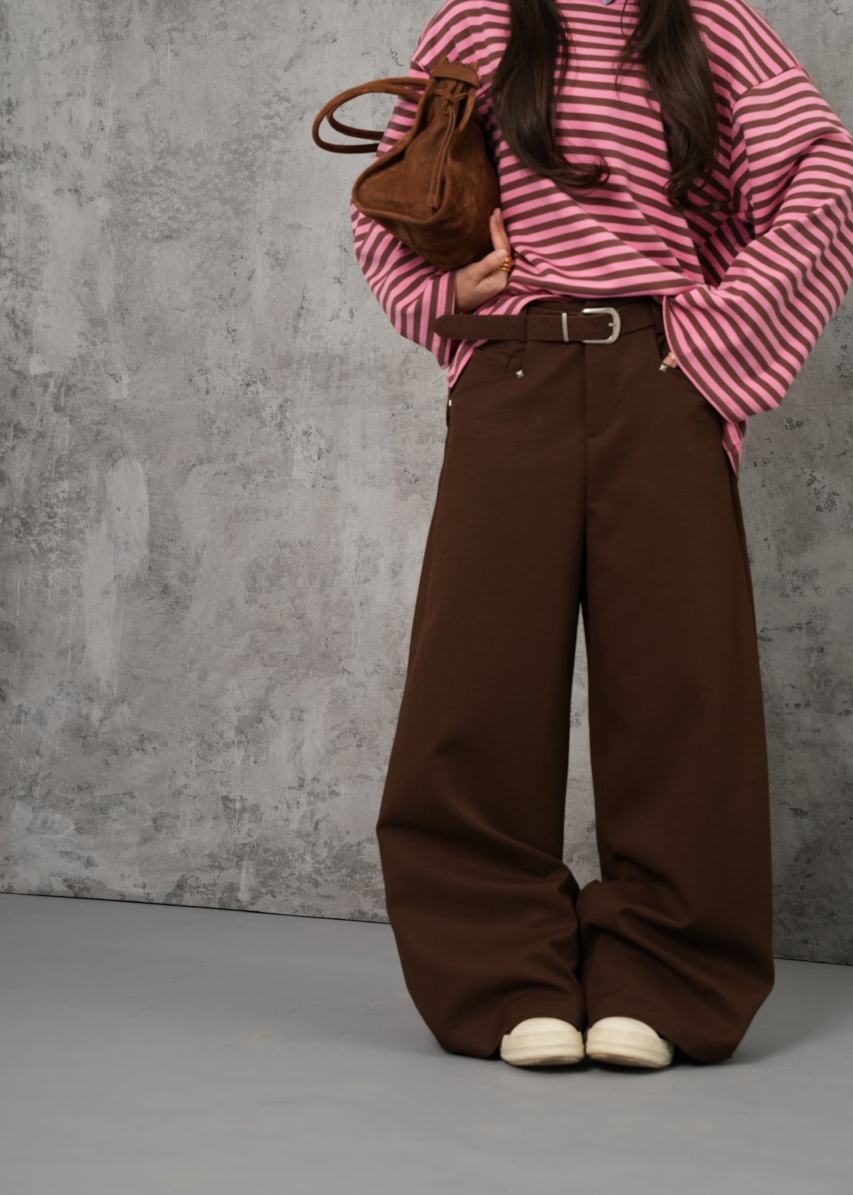 Pantaloni Griselde marroni + cintura e foulard