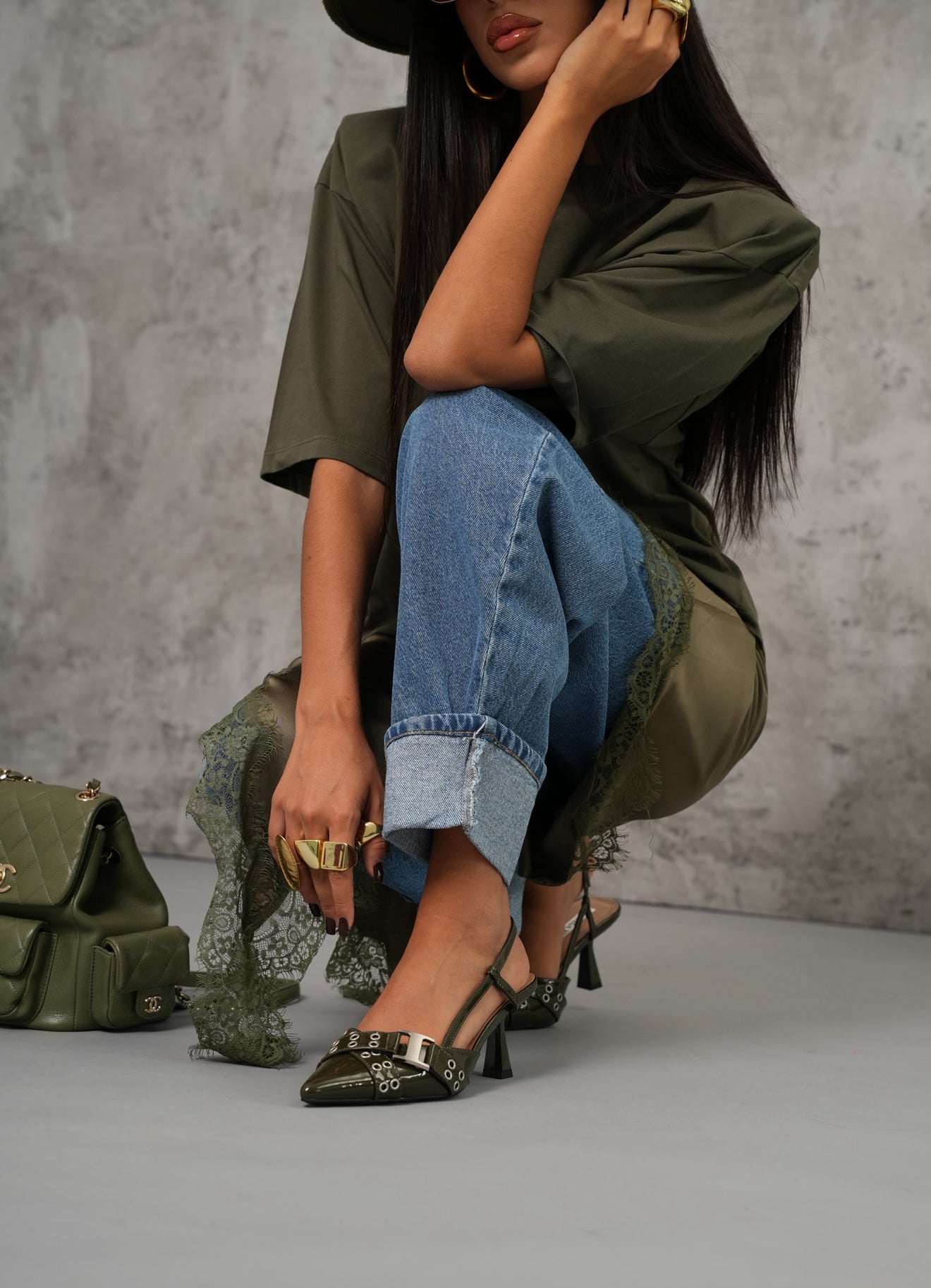 Slingback fibbie Serena verde