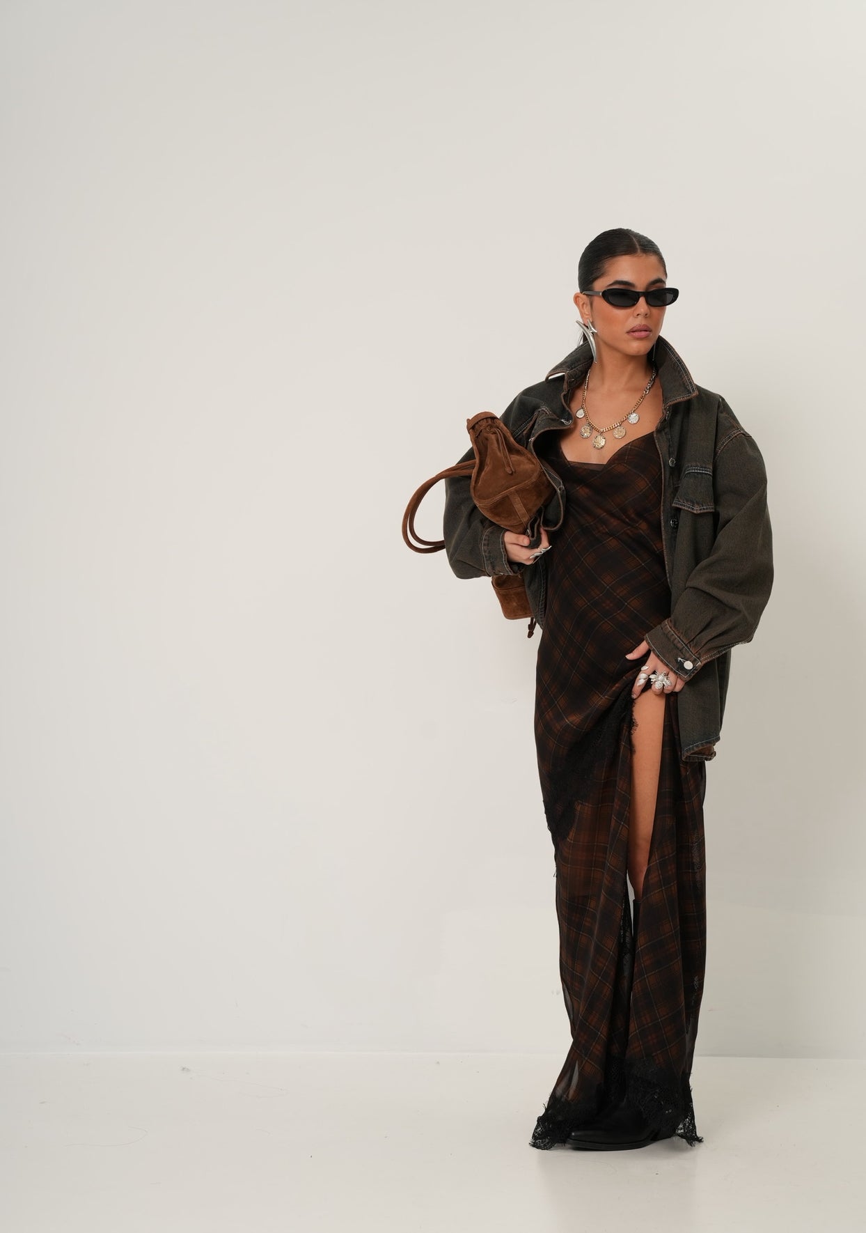 VESTITO TARTAN ADORE MARRONE BY LUMINA