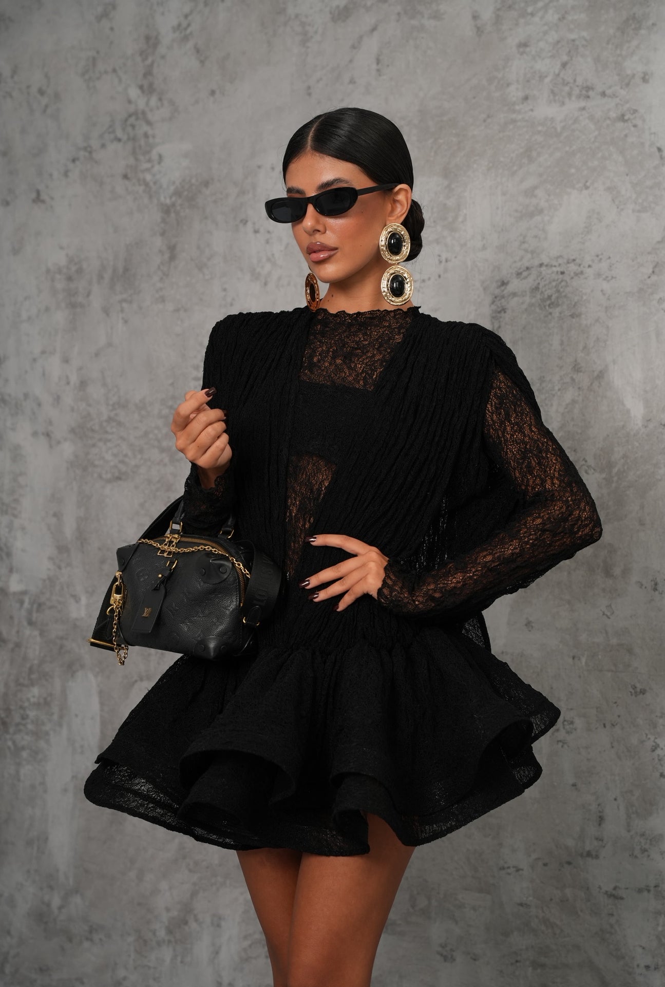 Vestito balze + magliettina velata Dyna nero