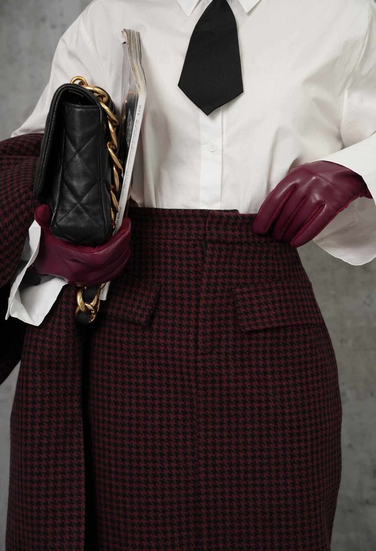 Longuette pied de poule Maya bordeaux