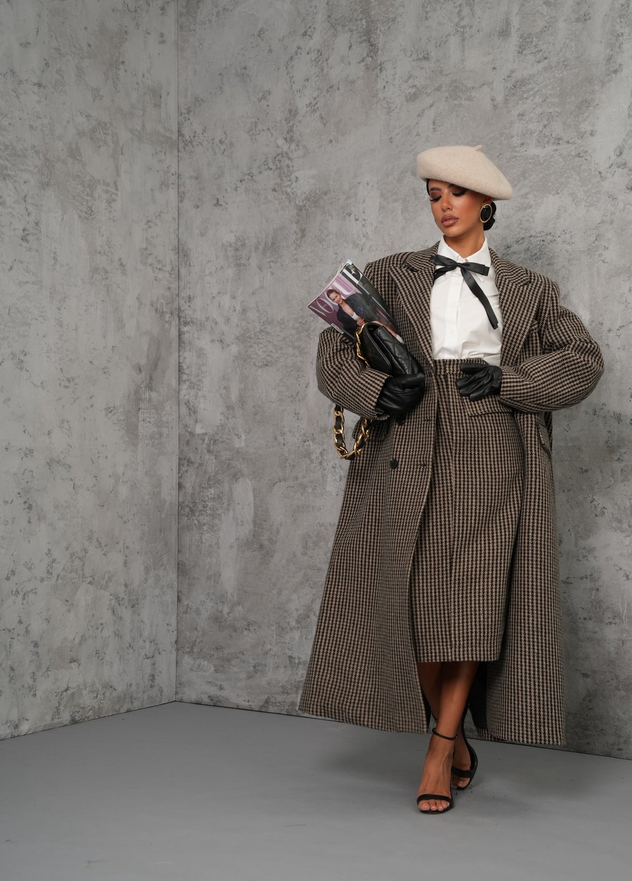 Longuette pied de poule Maya beige