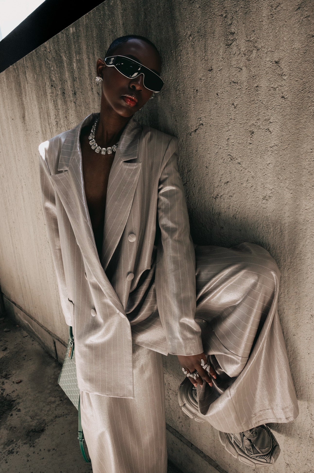 Blazer gessato Rihanna placcato