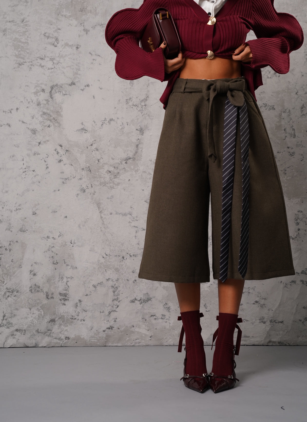 BERMUDA PANNO MADDALENA VERDE + CINTURA E CRAVATTA