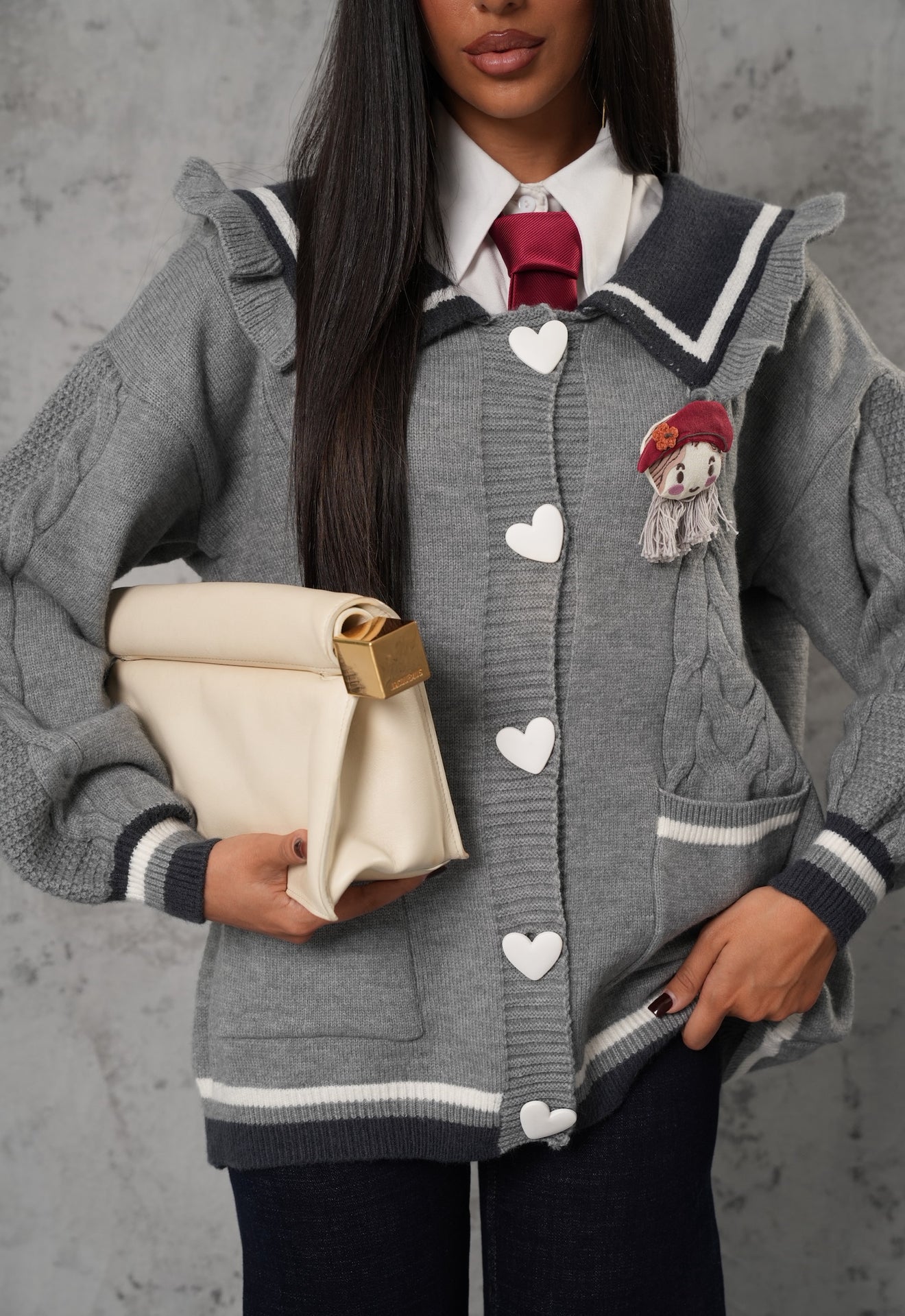 CARDIGAN ROUCHES EVISA GRIGIO