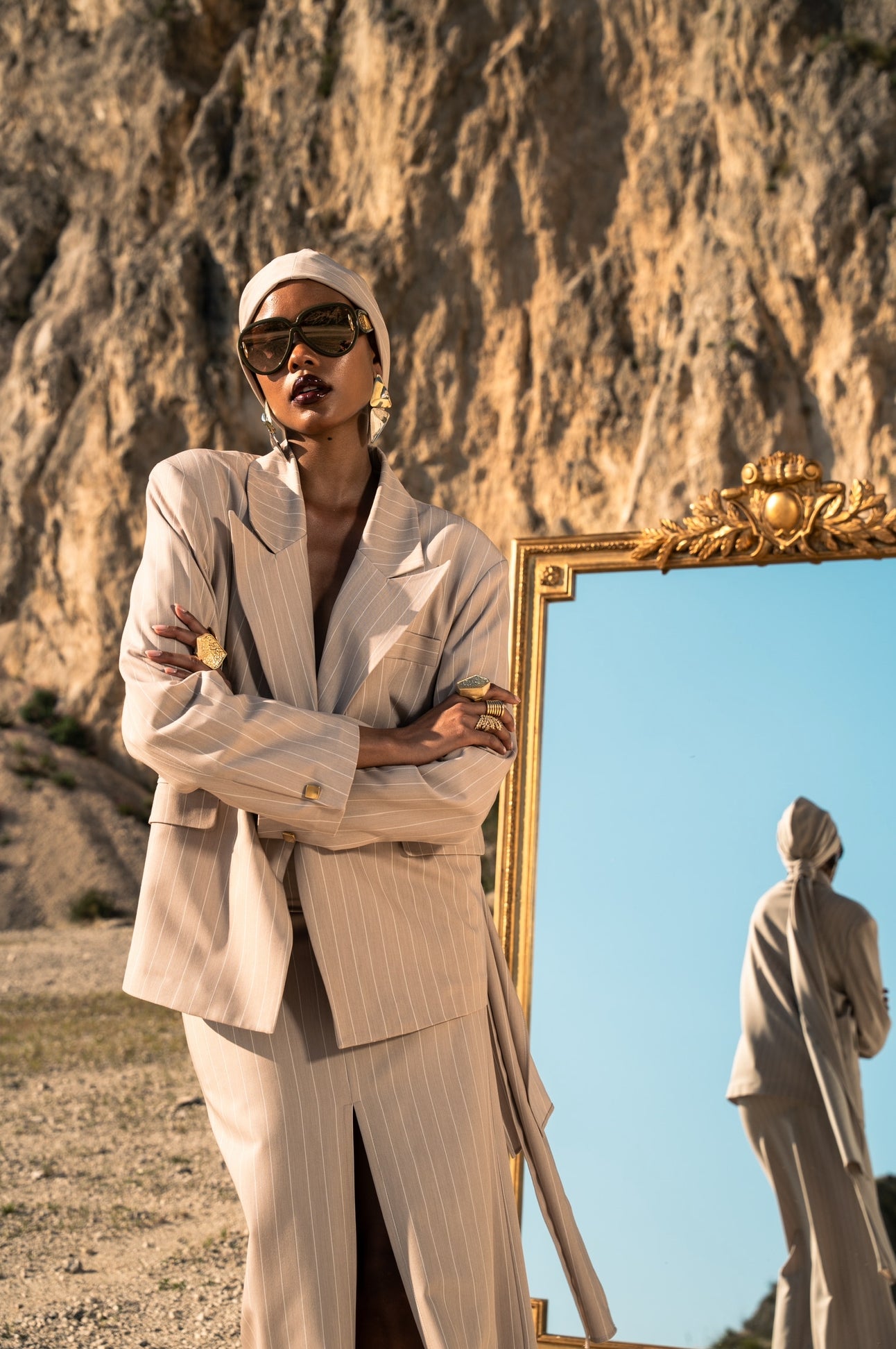 Blazer gessato Spaccanapoli beige