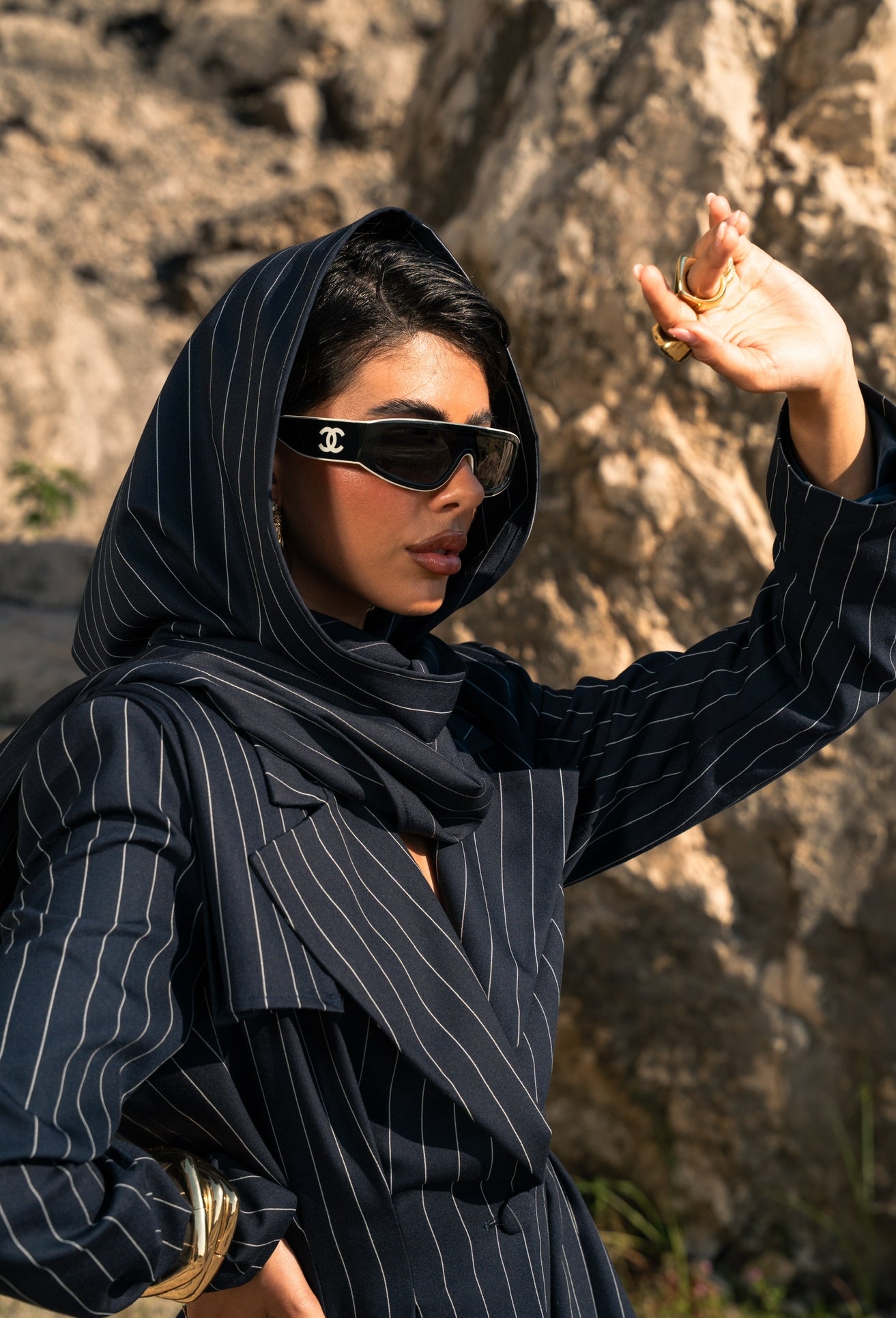 Copricapo gessato blu