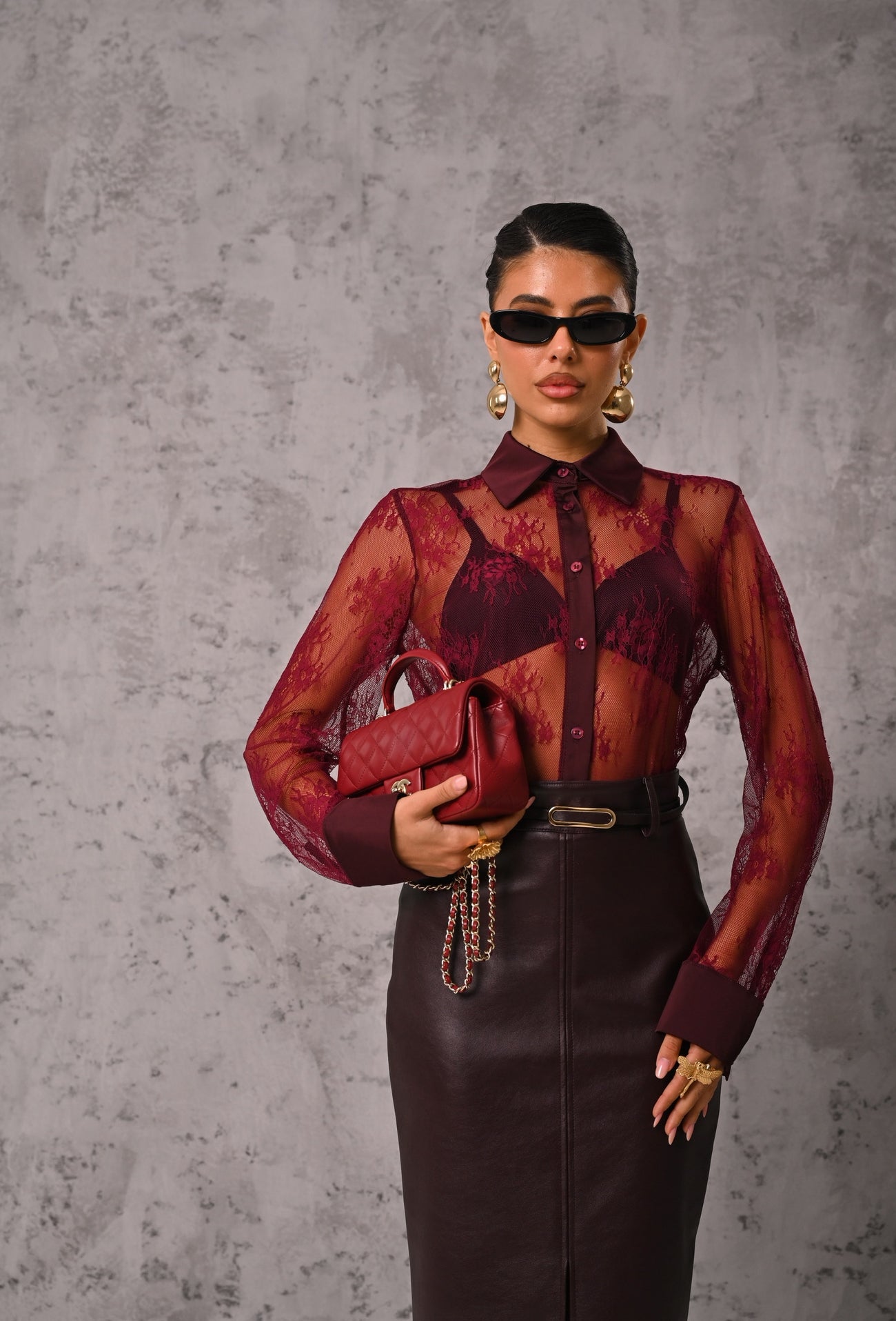 CAMICIA PIZZO BROOKE 2.0 BORDEAUX BY LUMINA