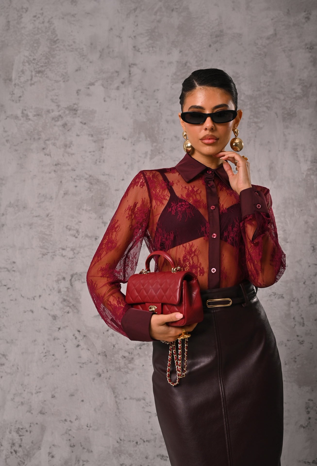 CAMICIA PIZZO BROOKE 2.0 BORDEAUX BY LUMINA