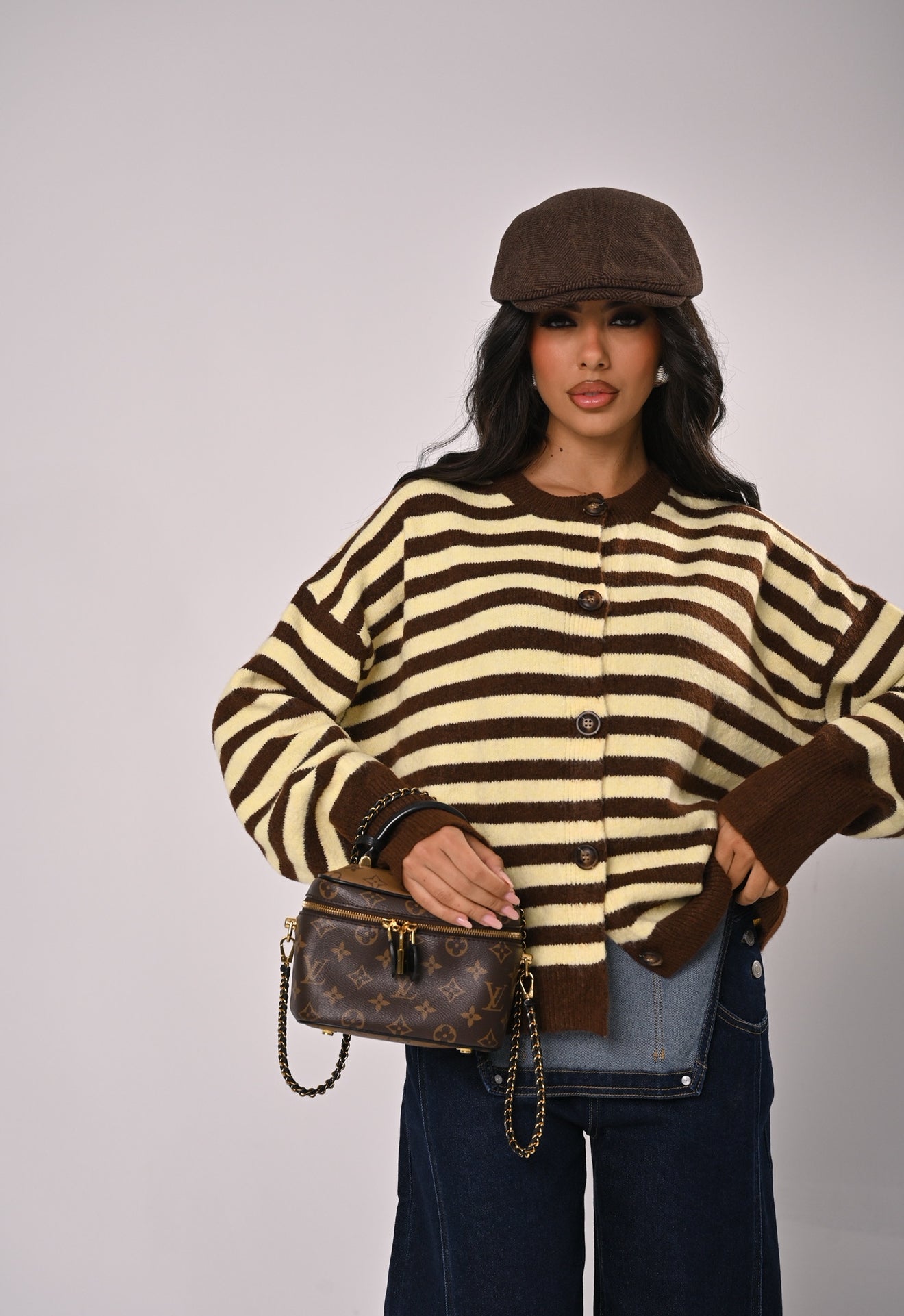 CARDIGAN RIGHE BONITA GIALLO/MARRONE