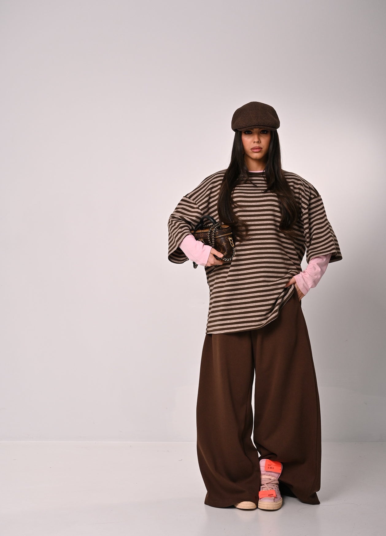 T-SHIRT RIGHE FELICITY BEIGE/MARRONE