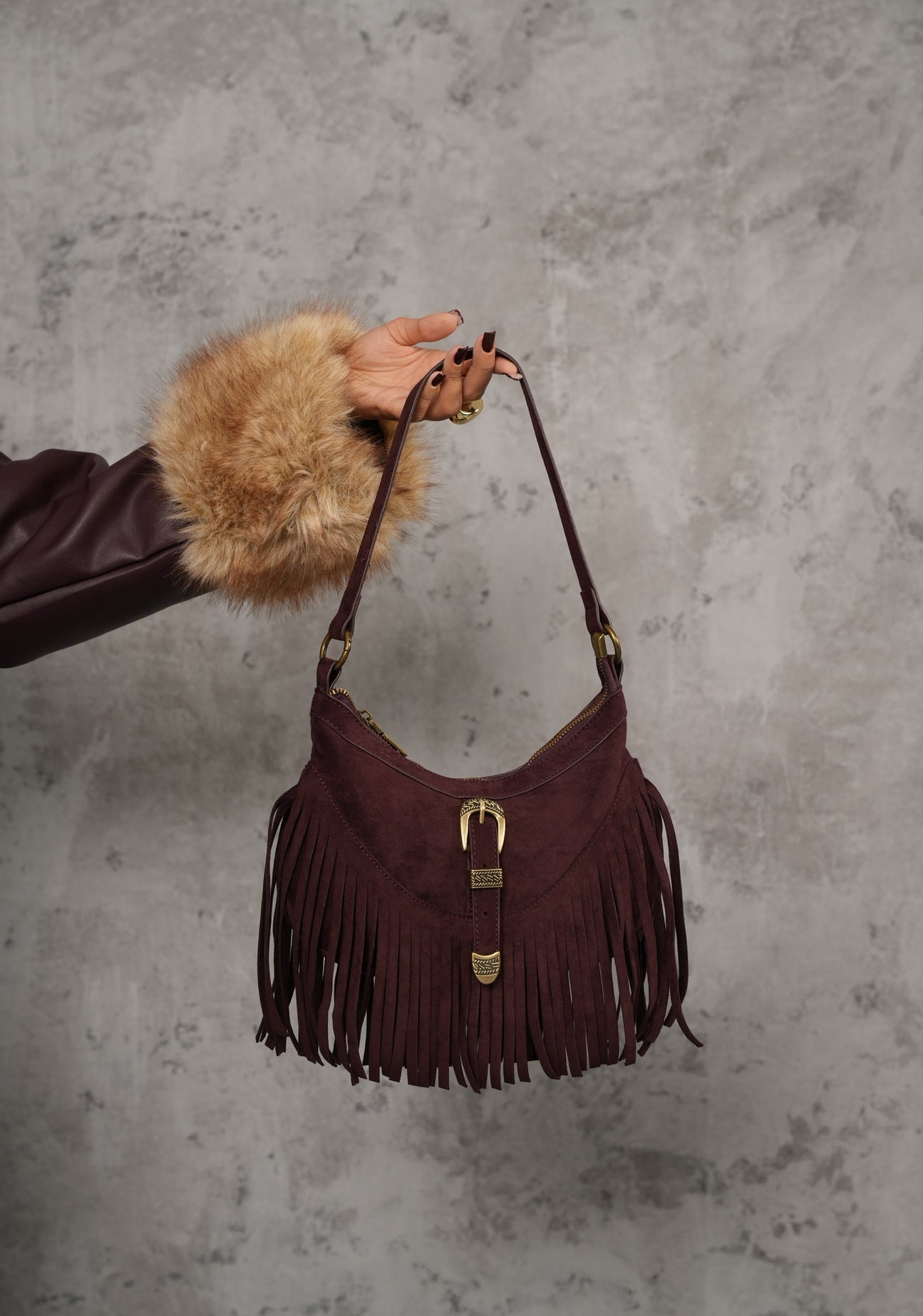 Borsa frange Jada bordeaux