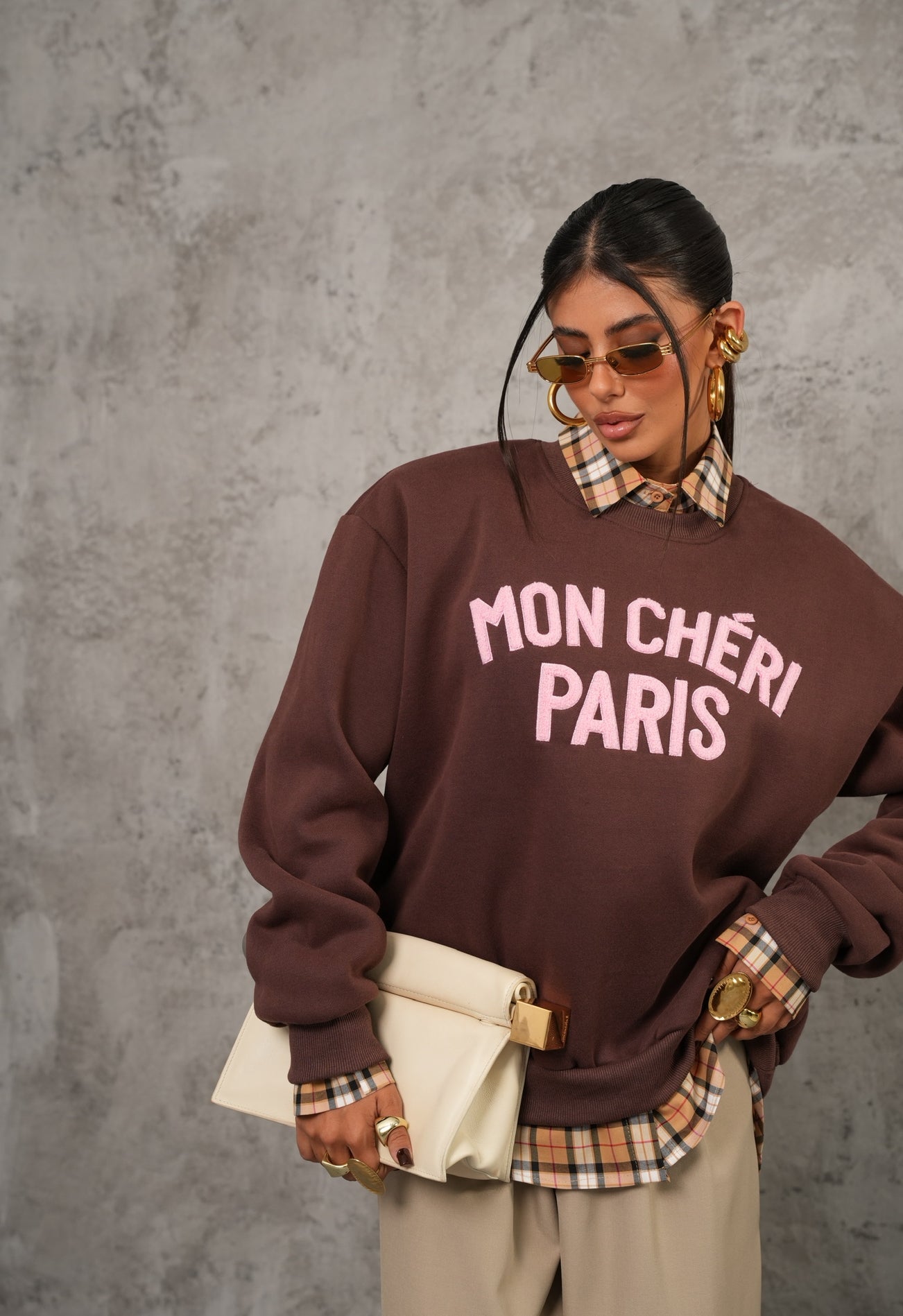 Felpa Mon Cherì Paris marrone/rosa