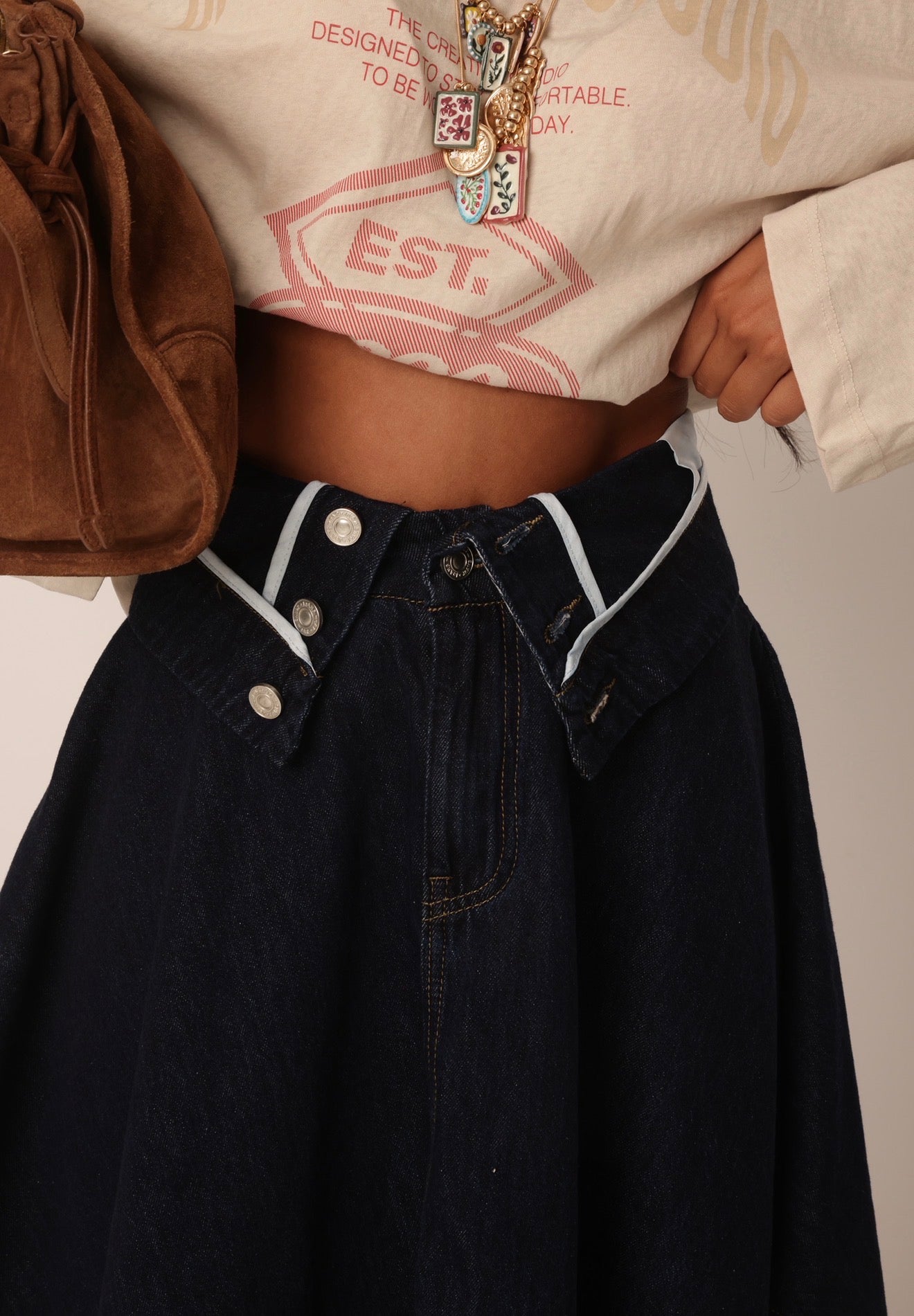 GONNA RISVOLTO TERRY DENIM SCURO