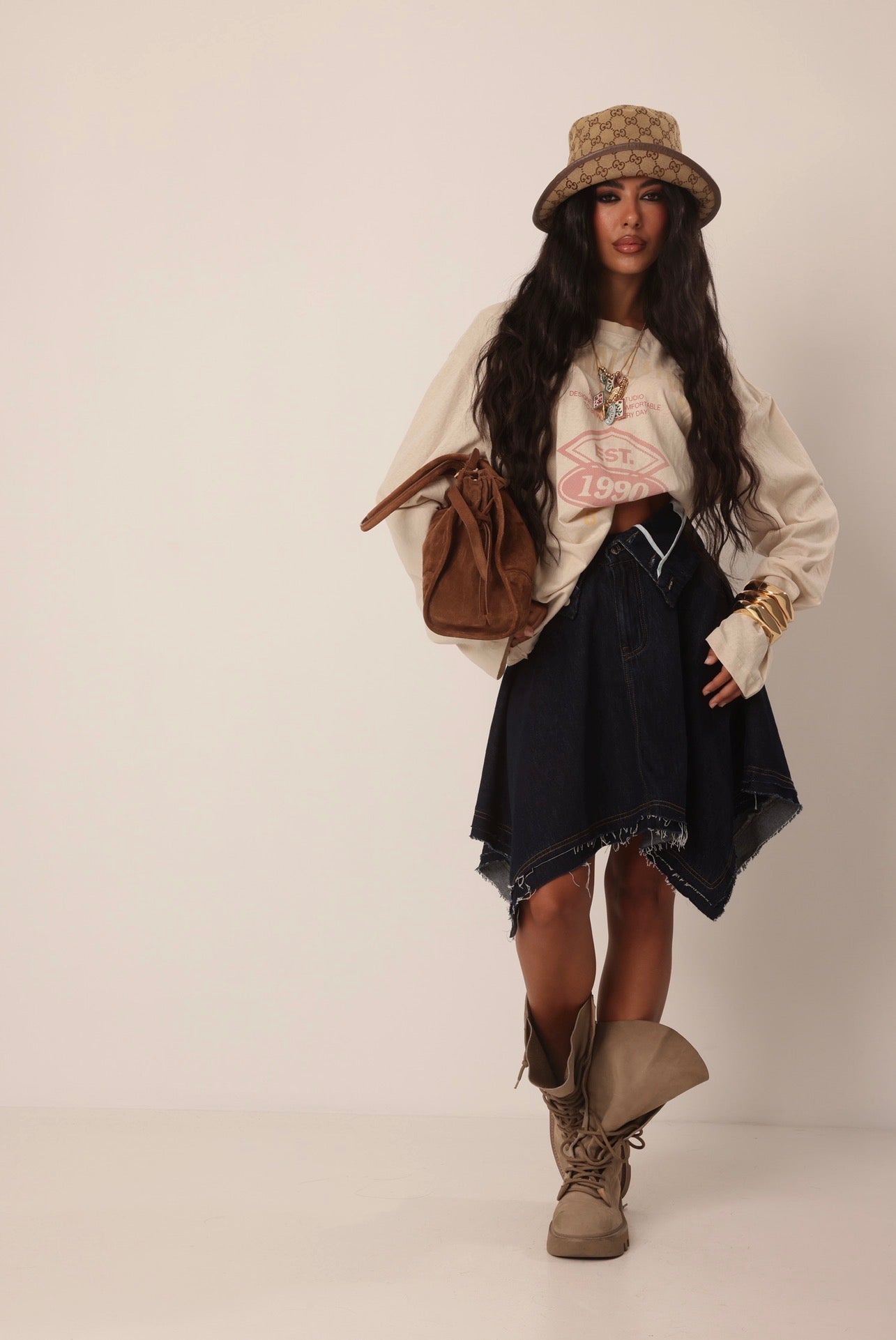 GONNA RISVOLTO TERRY DENIM SCURO