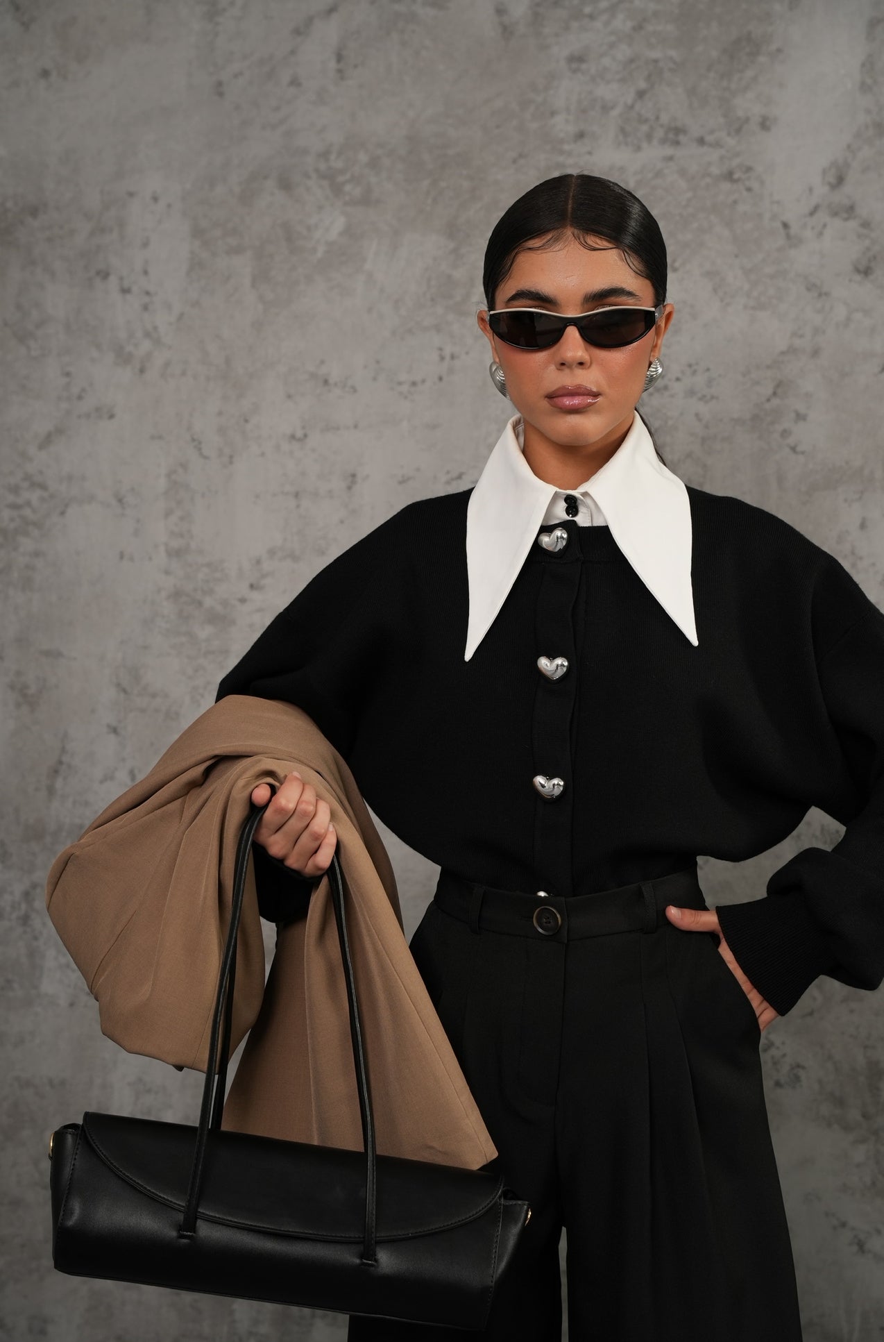 CARDIGAN SILVER HEARTS NERO