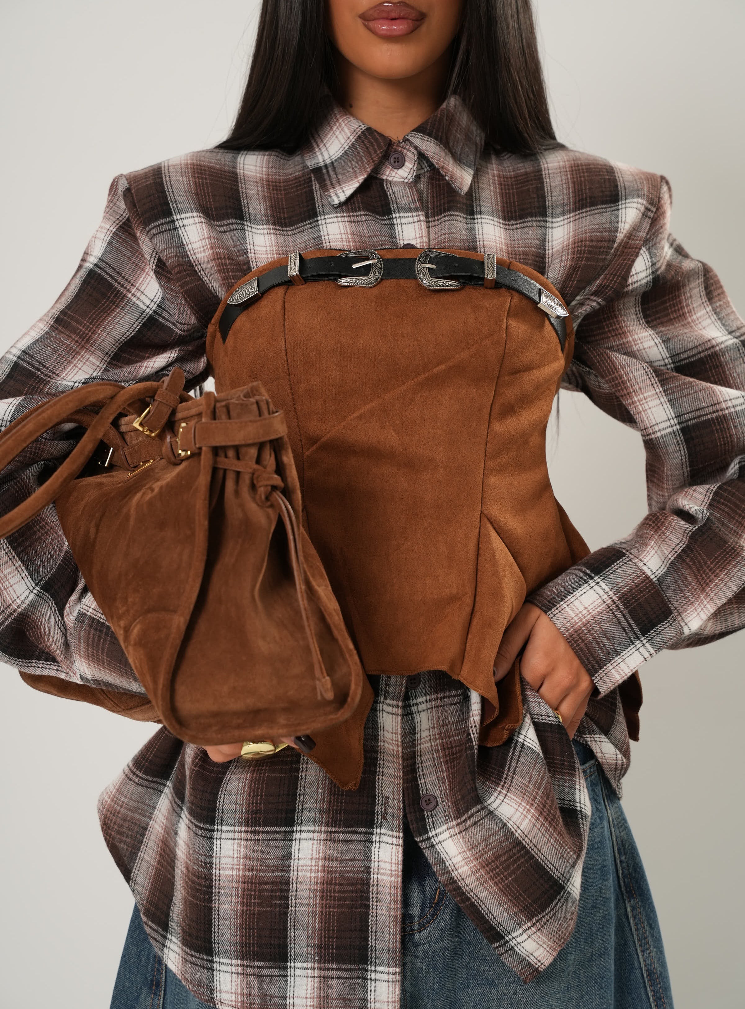 CORSETTO ECOCAMOSCIO BLANK CUOIO